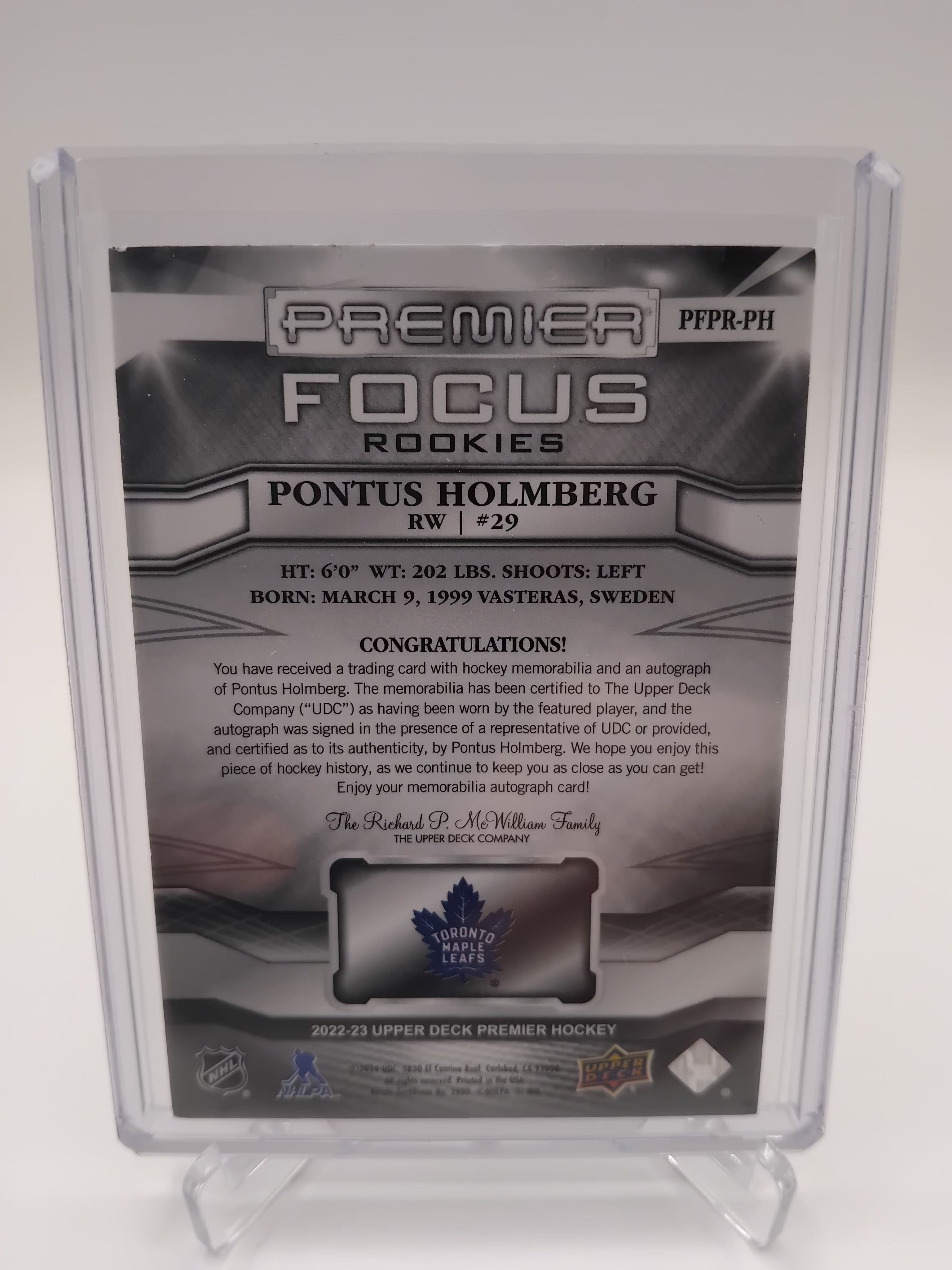 2022-23 Premier Pontus Holmberg Rookie Patch Auto 80/125