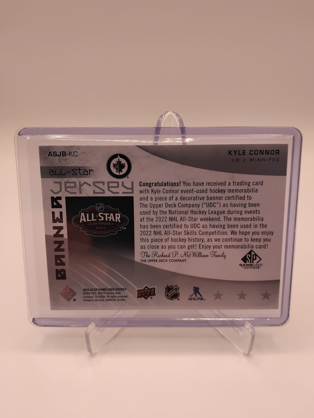 2022-23 SP Game Used Kyle Connor Banner Jersey Relic