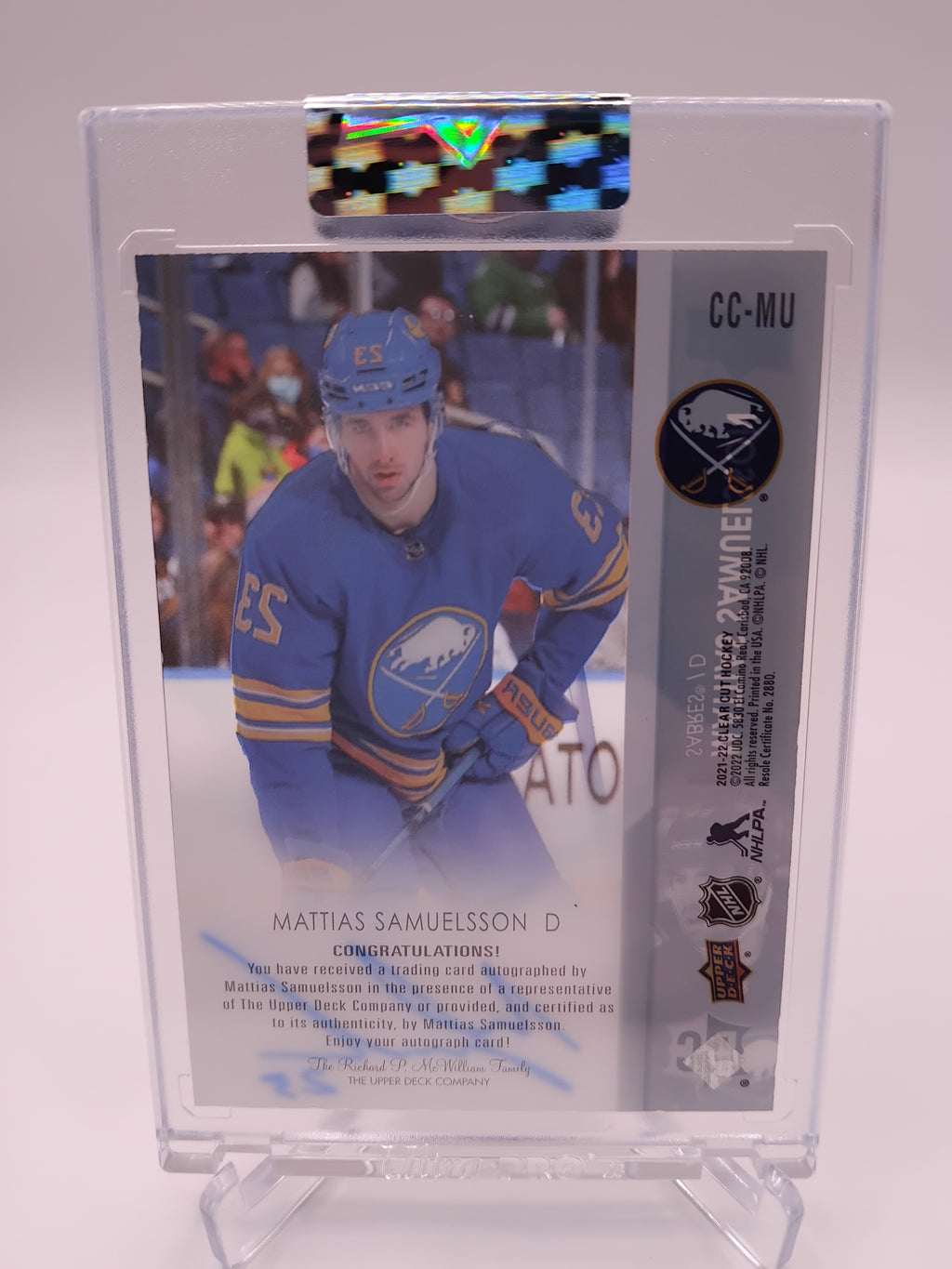2021-22 Clear Cut Matias Samuelsson Auto