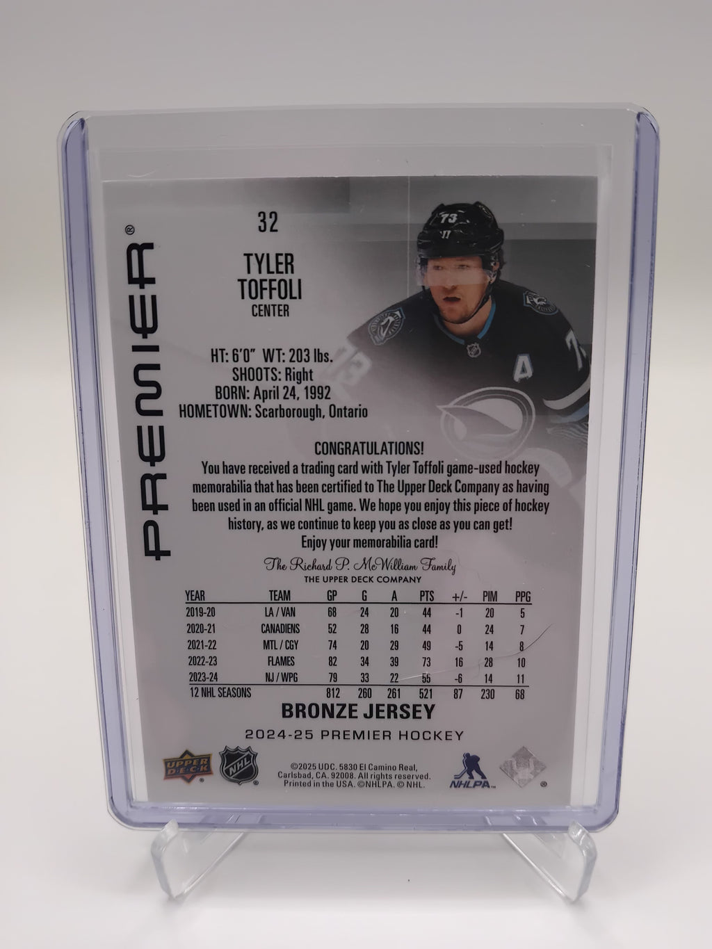 2024-25 Premier Tyler Toffoli Jersey Card