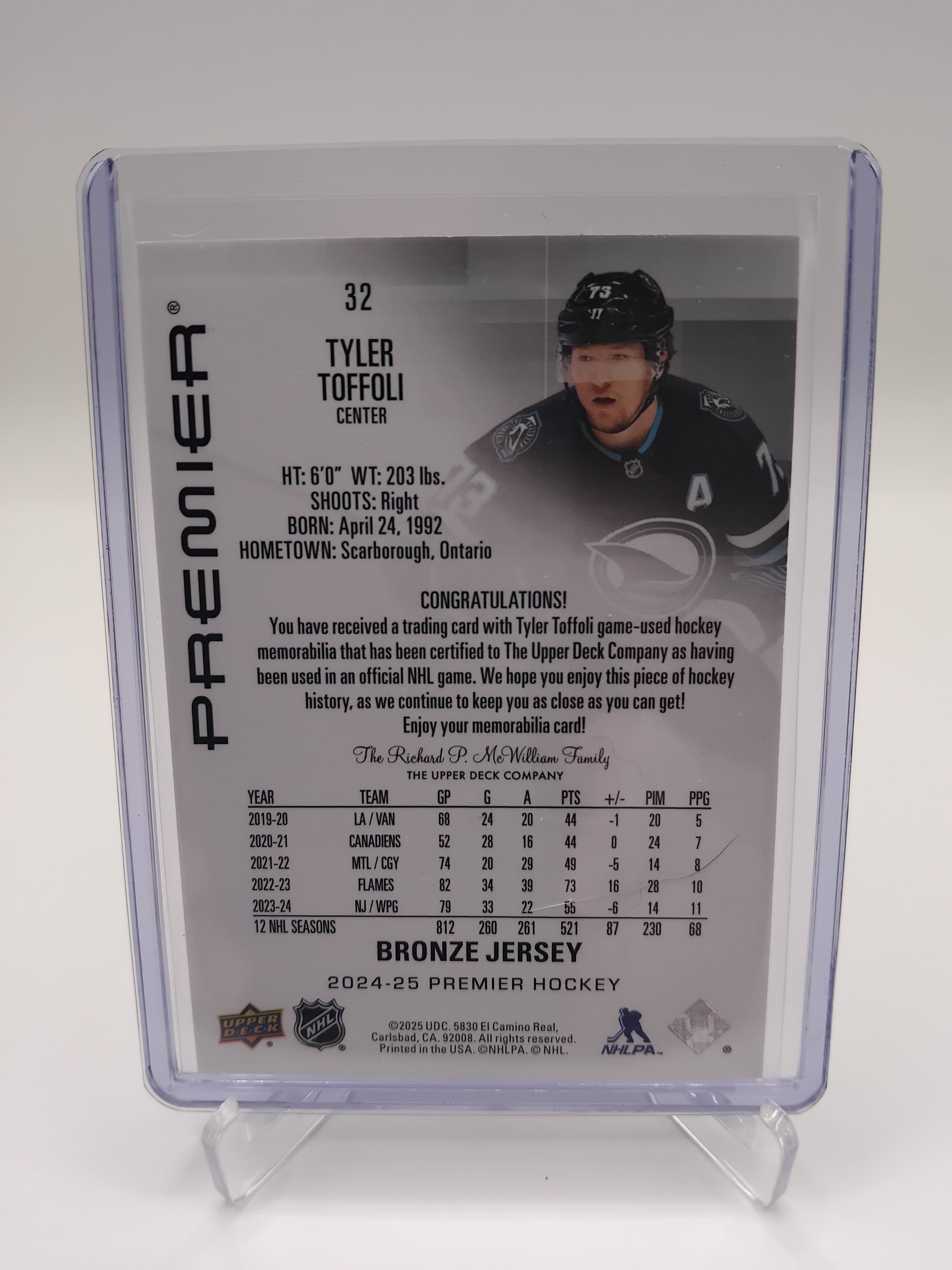 2024-25 Premier Tyler Toffoli Jersey Card
