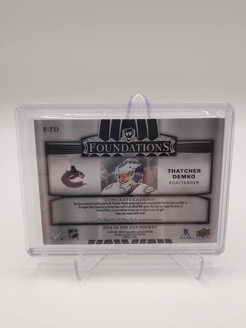 2024-25 The Cup Thatcher Demko Quad Jersey 39/49