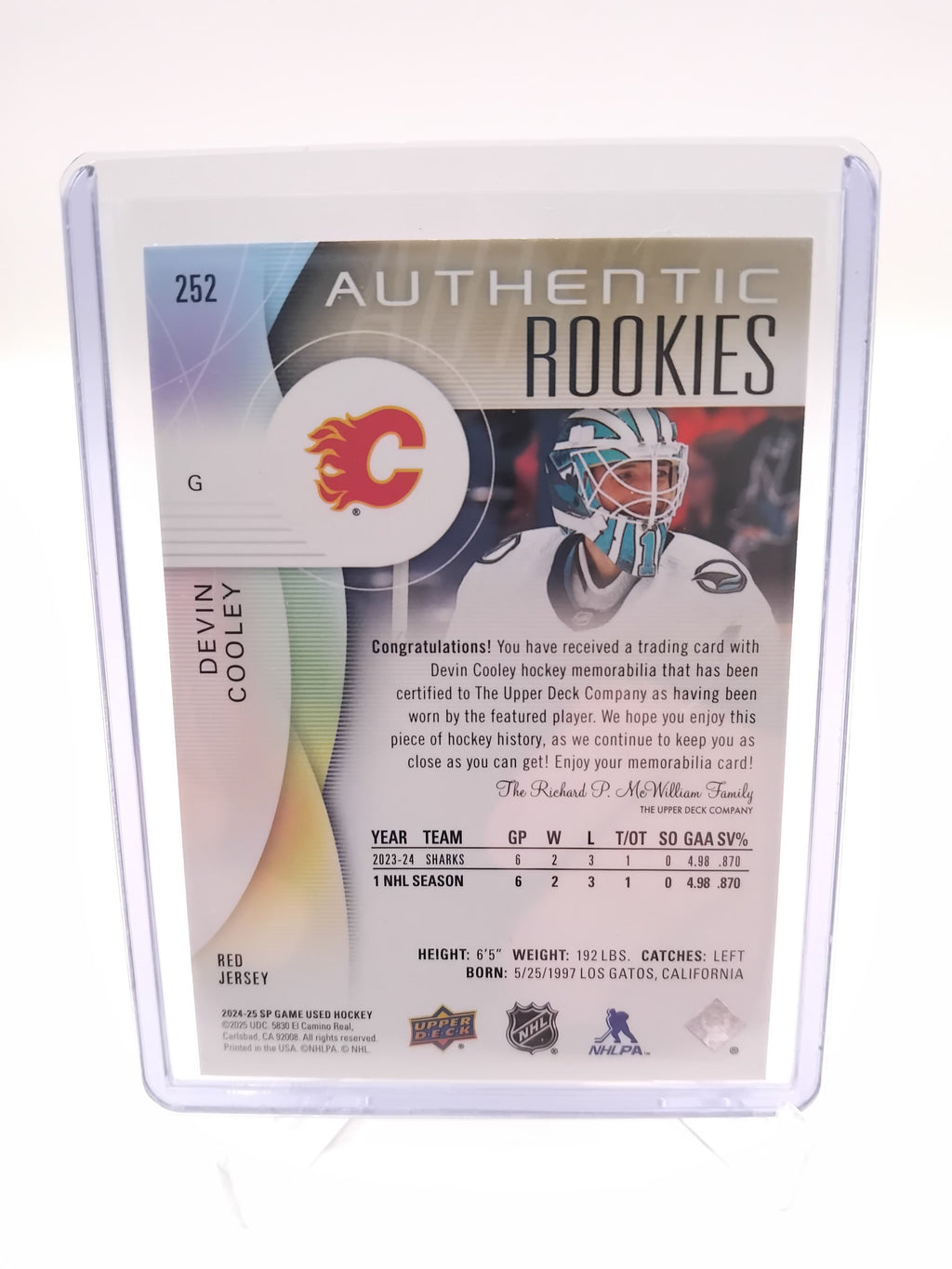 2024-25 SP Game Used Devin Cooley Jersey