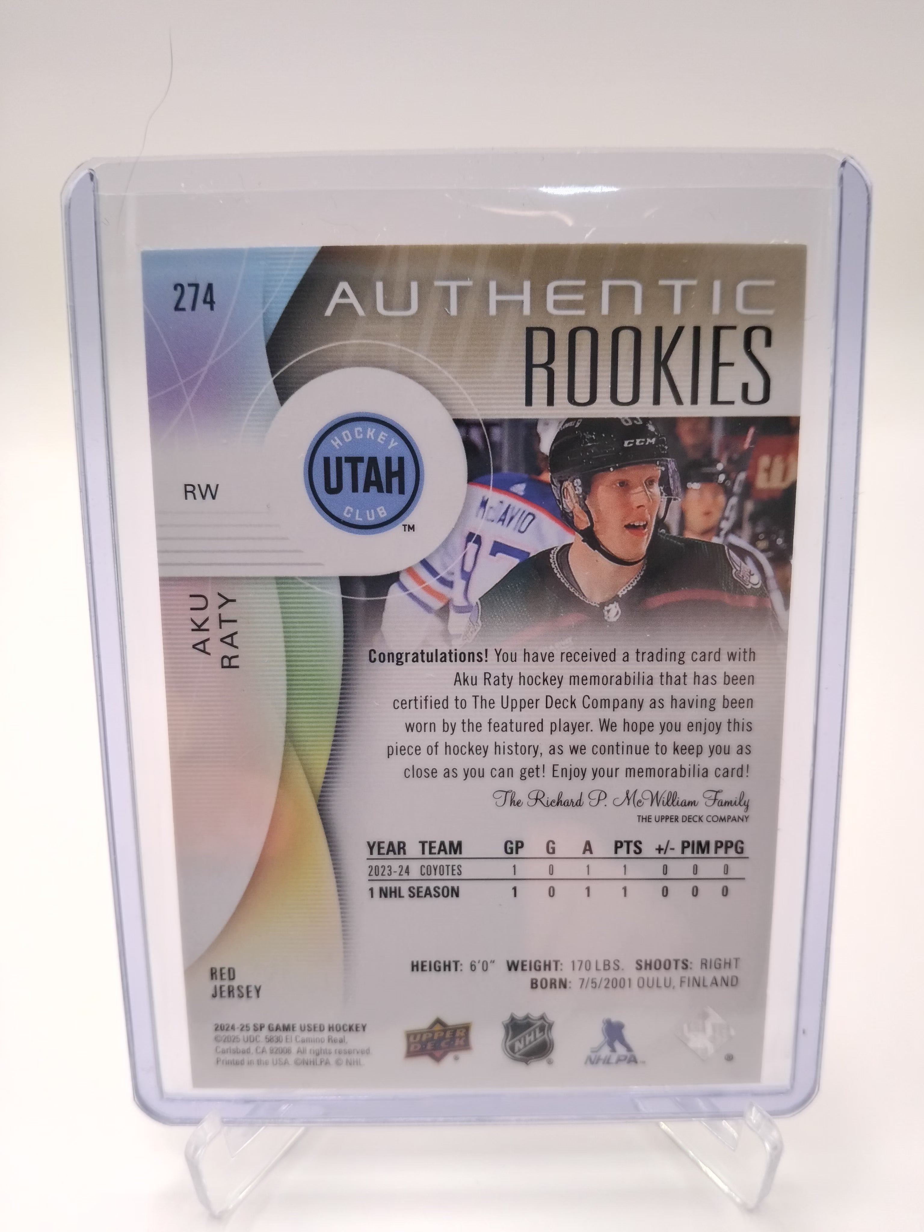 2024-25 SP Game Used Aku Raty Jersey