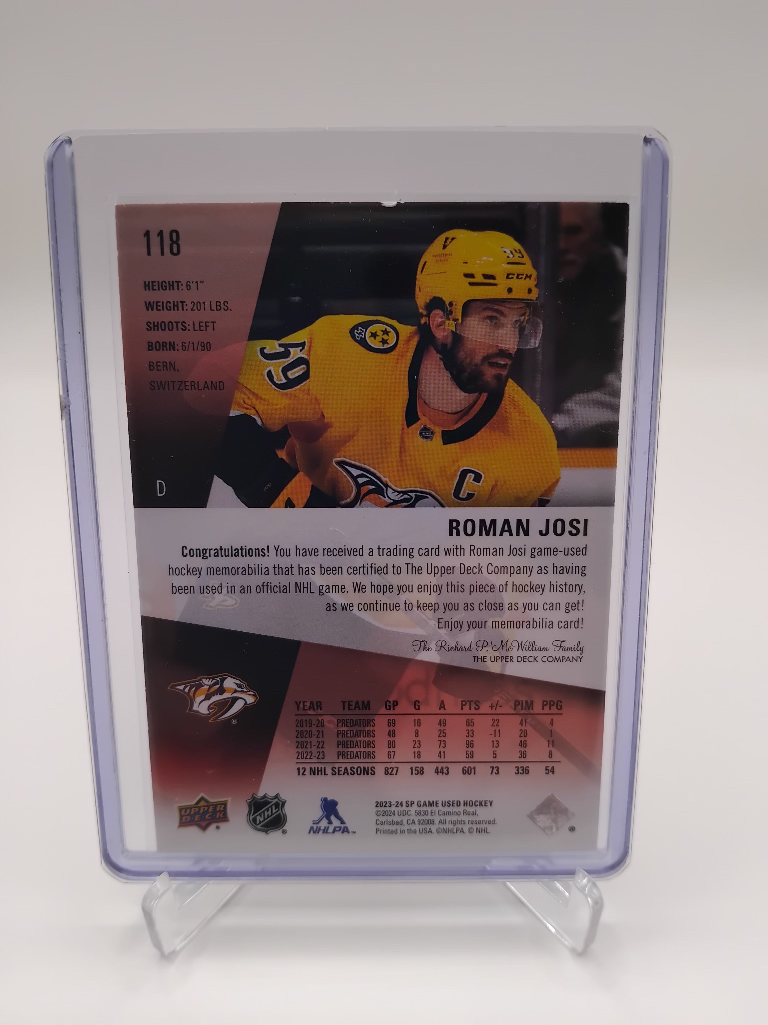 NHL 23-24 SP Game Used Roman Josi Jersey