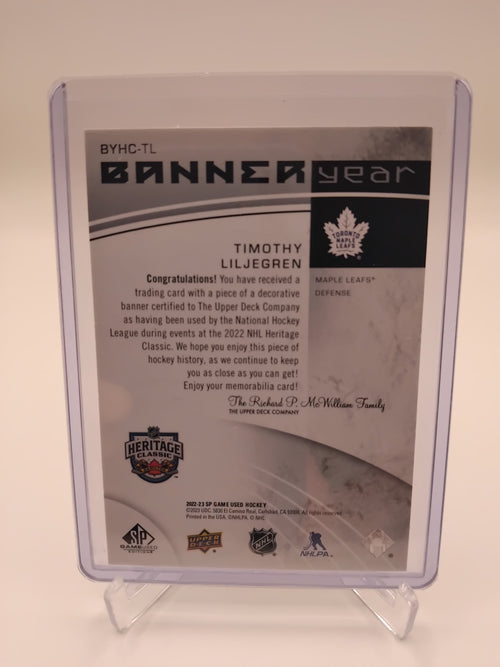 2022-23 SP Game Used Timothy Liljegren Banner Year