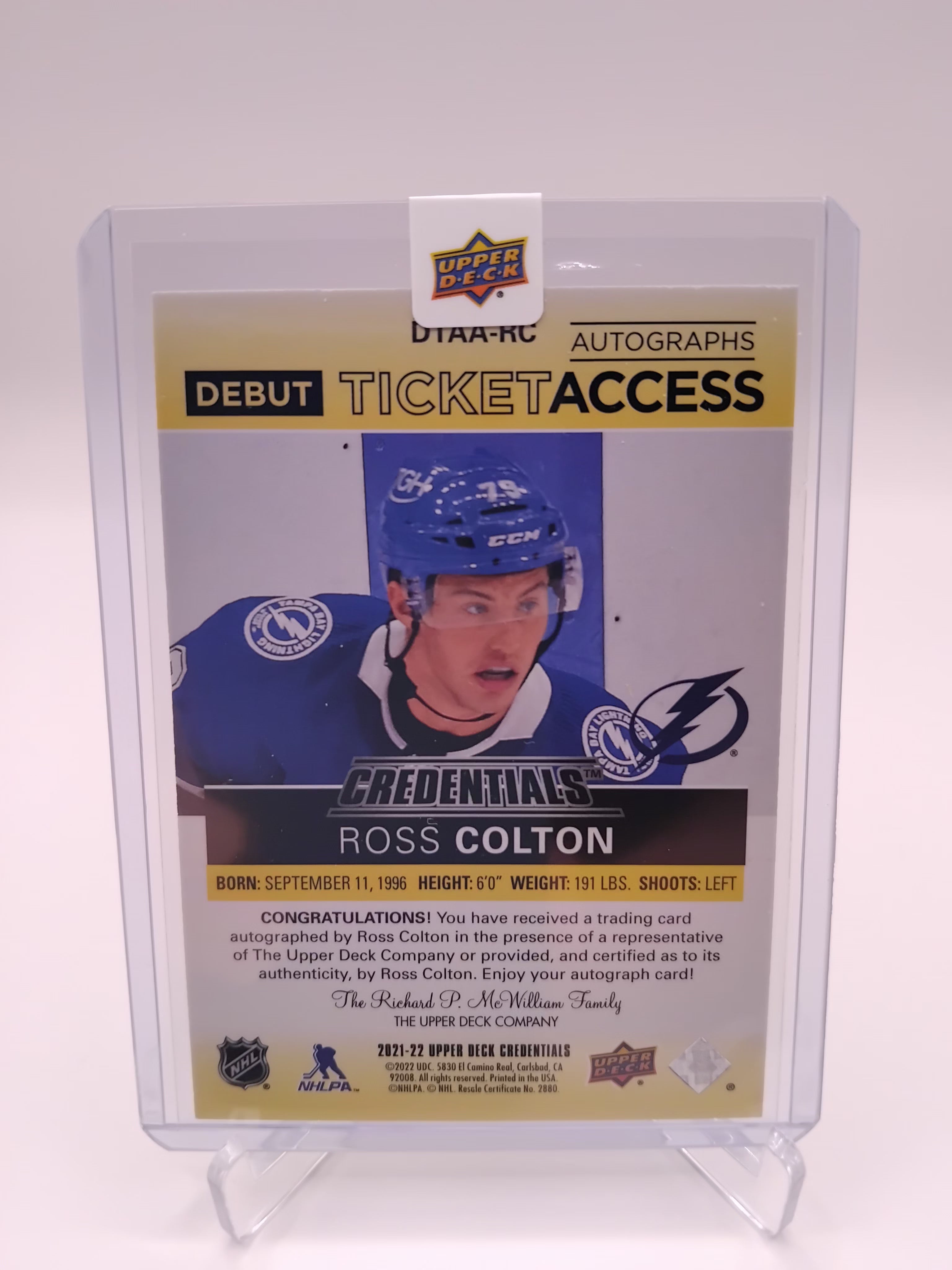 2021-22 Credentials Ross Colton Debut Ticket Access Auto 085/125 Redemption