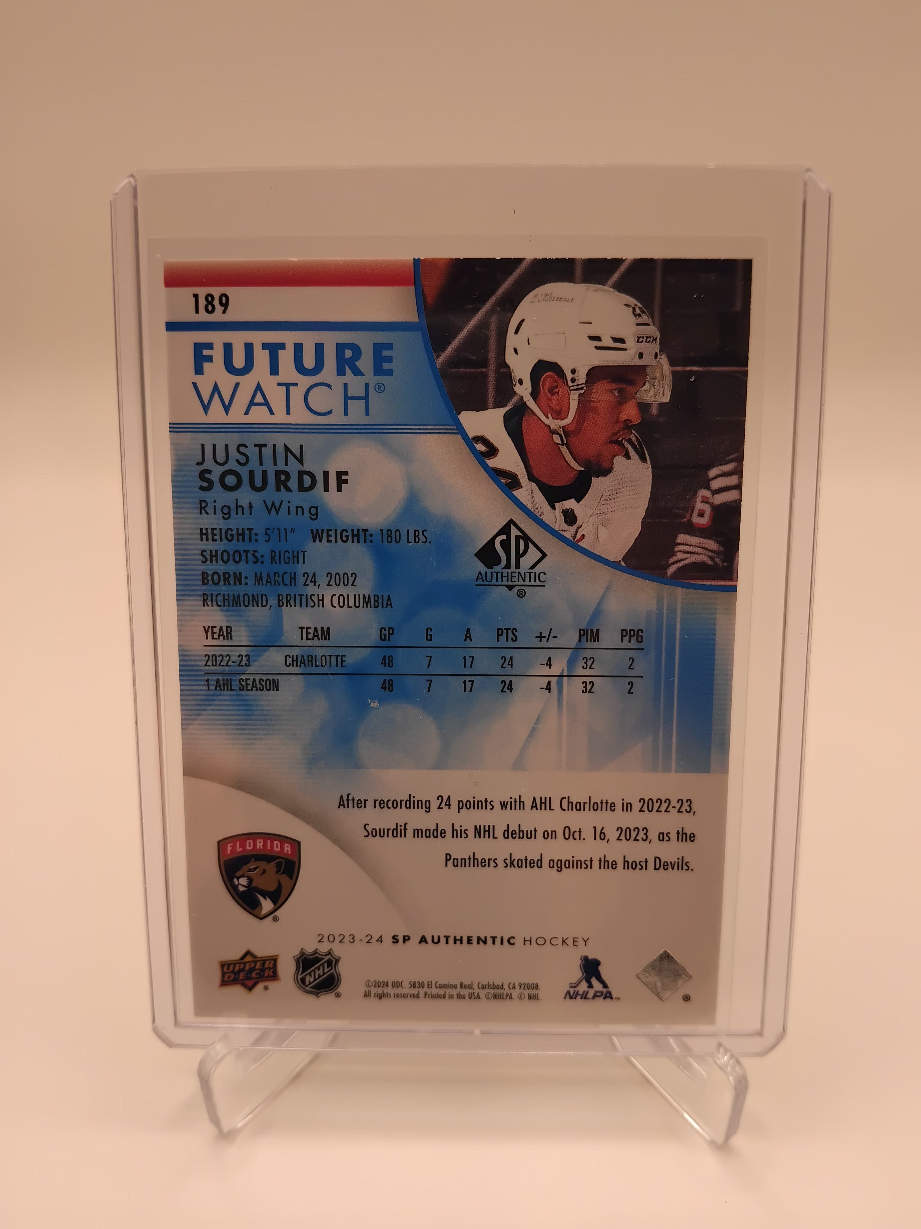 2023-24 SP Authentic Justin Sourdif Future Watch 327/399