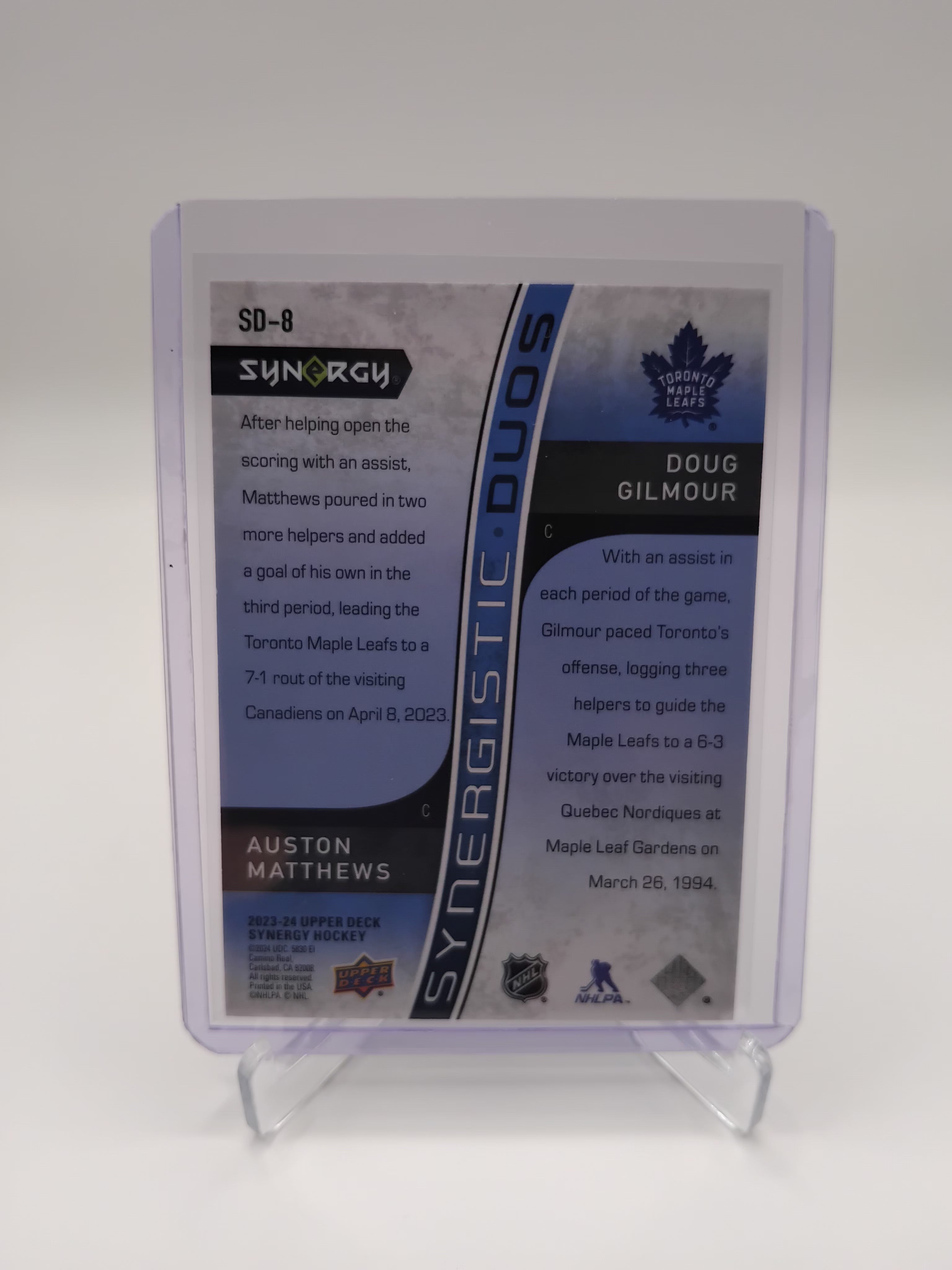 2023-24 Synergy Auston Matthews/ Doug Gilmour Synergistic Duos 895/999