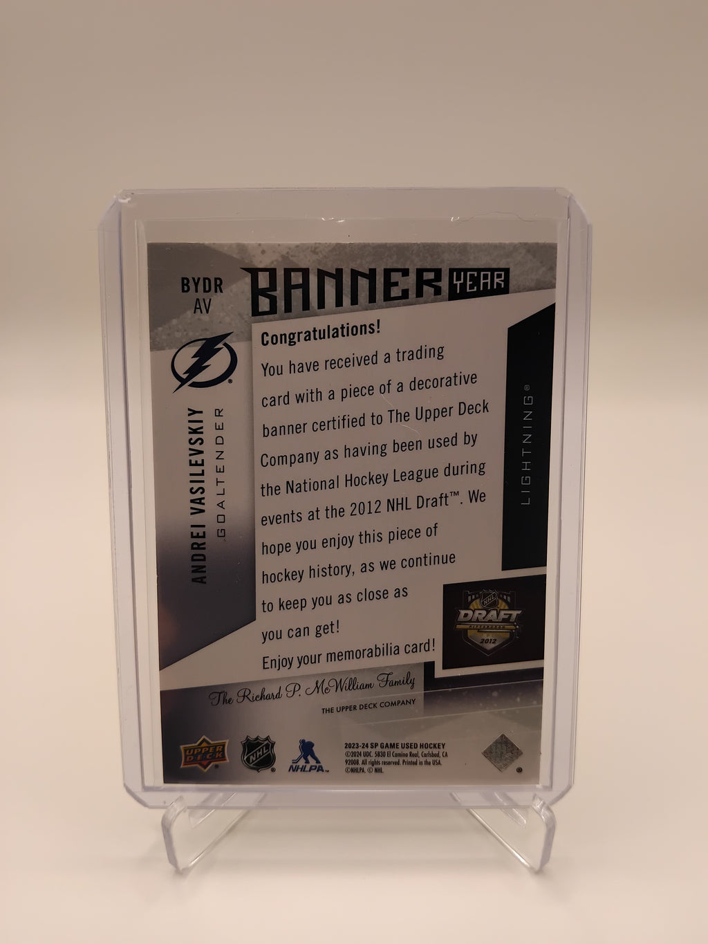 2023-24 SP Game Used Andrei Vasilevskiy Banner Year