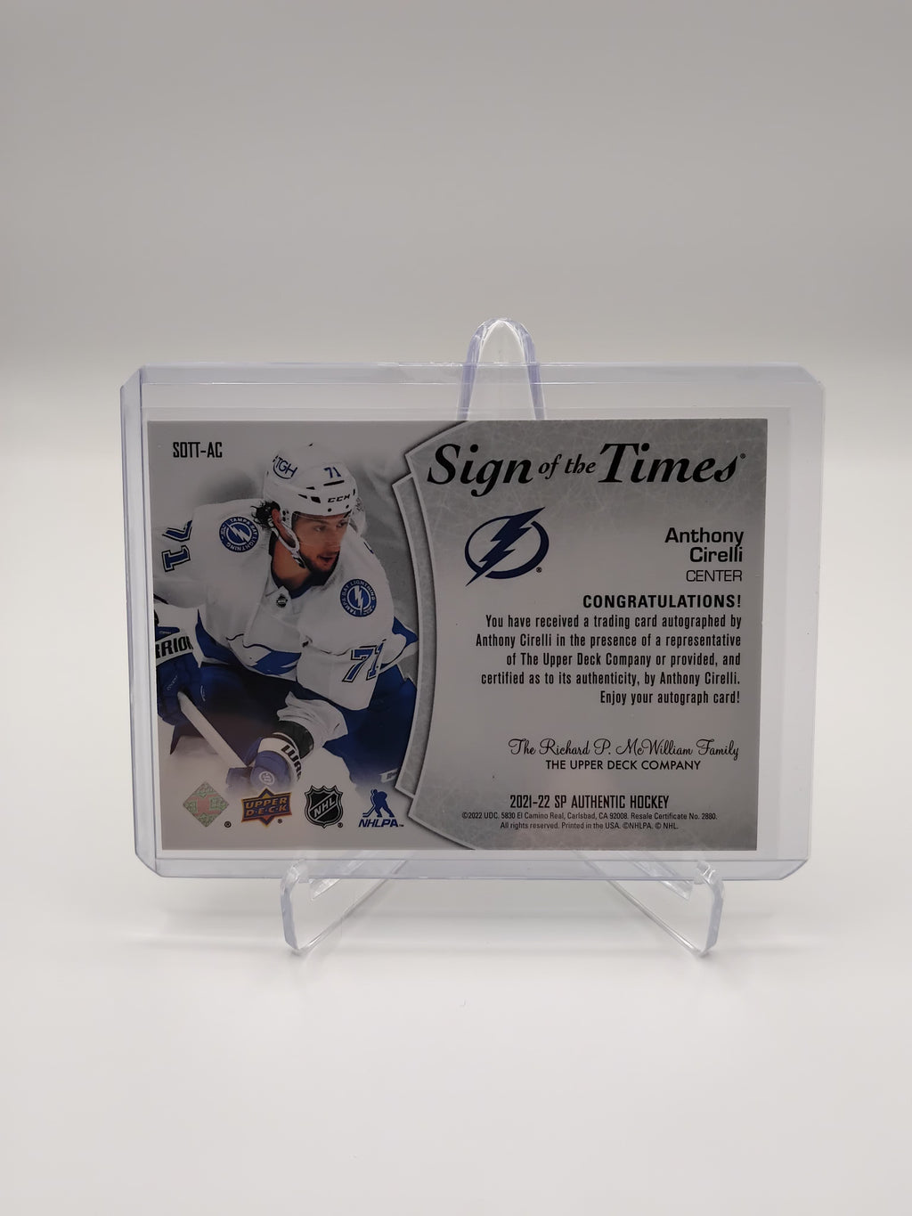 2021-22 SP Authentic Anthony Cirelli Sign of the Times