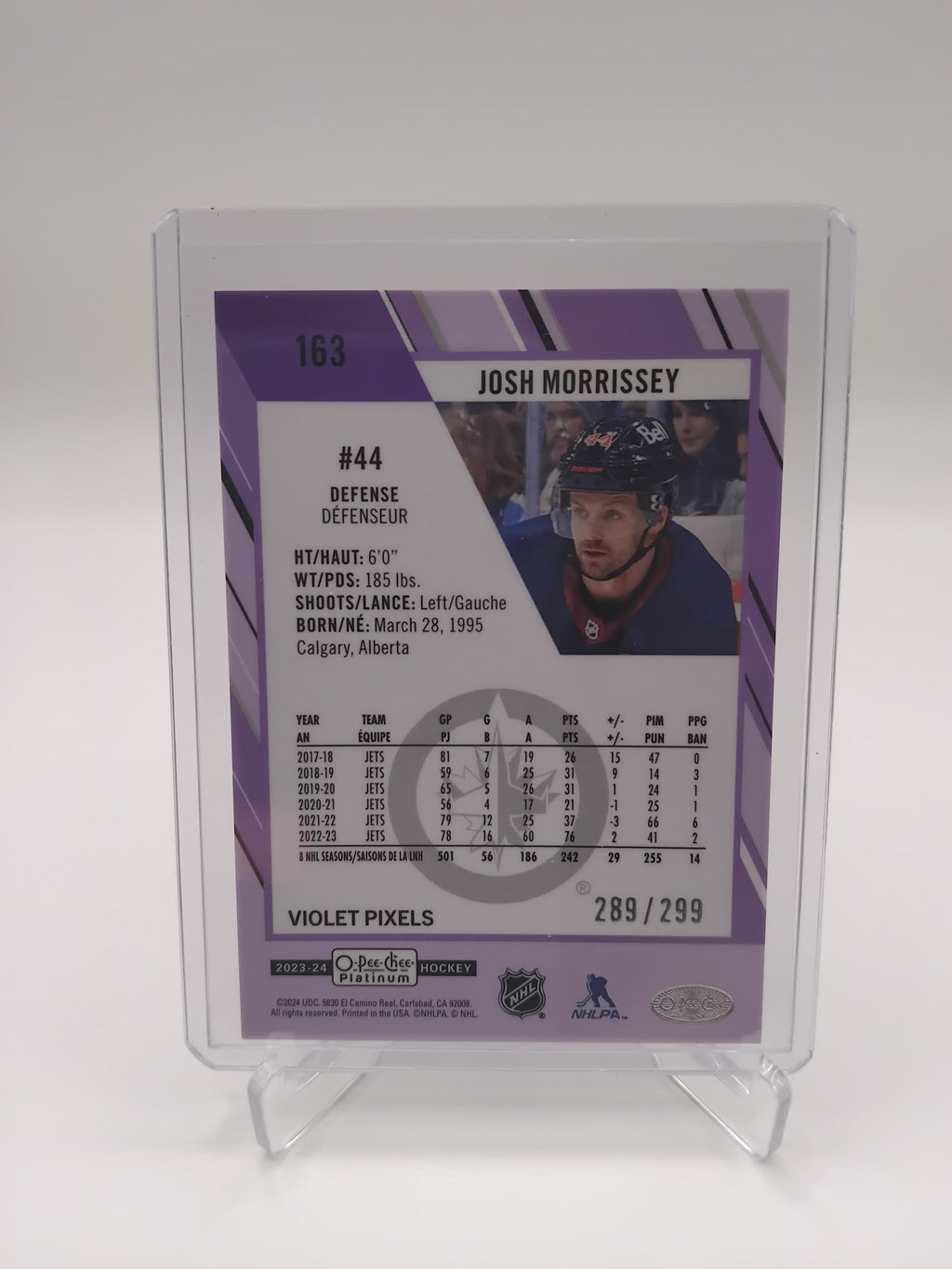 2023-24 OPC Platinum Josh Morrissey Violet Pixels 289/299