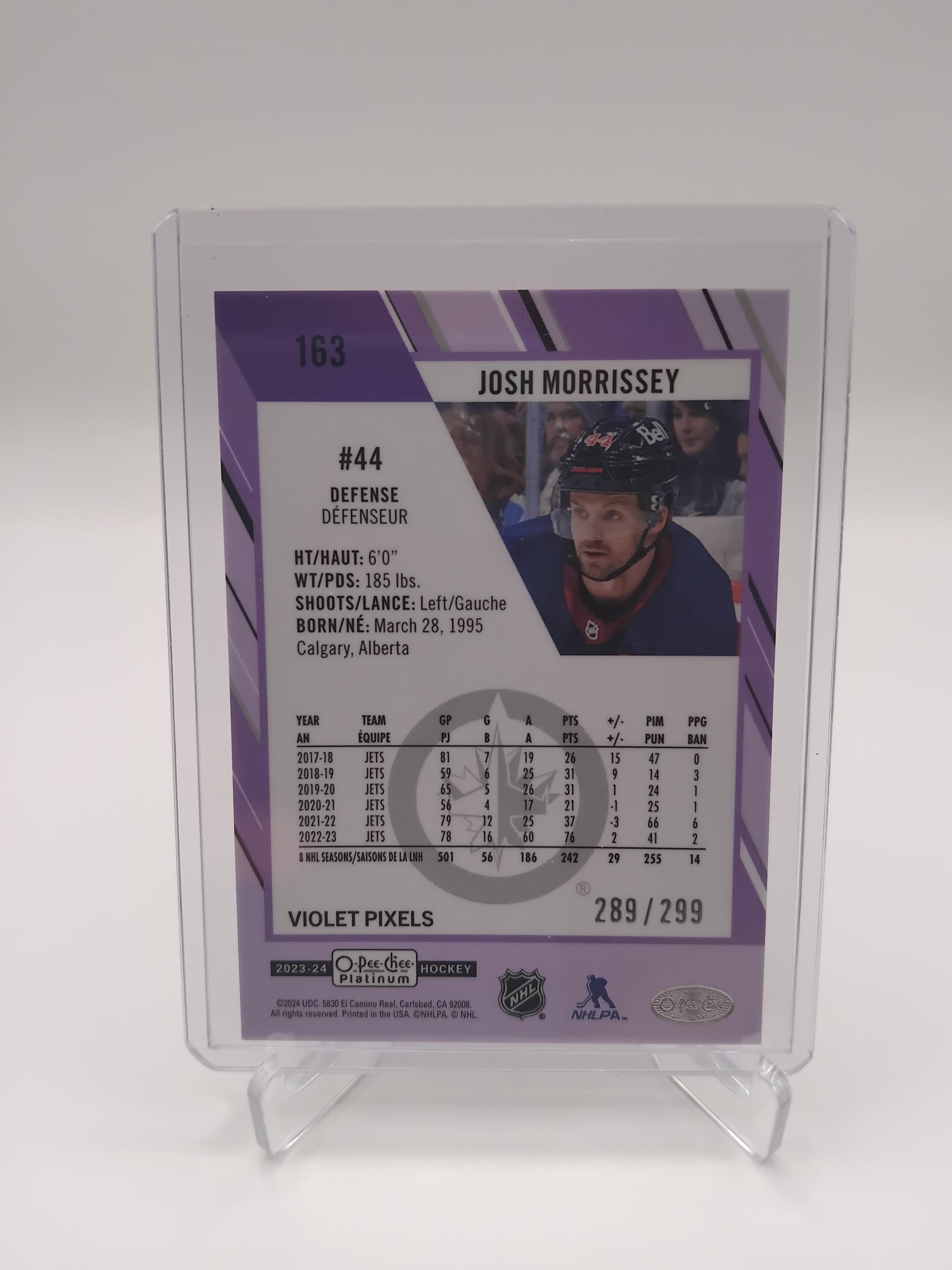 2023-24 OPC Platinum Josh Morrissey Violet Pixels 289/299