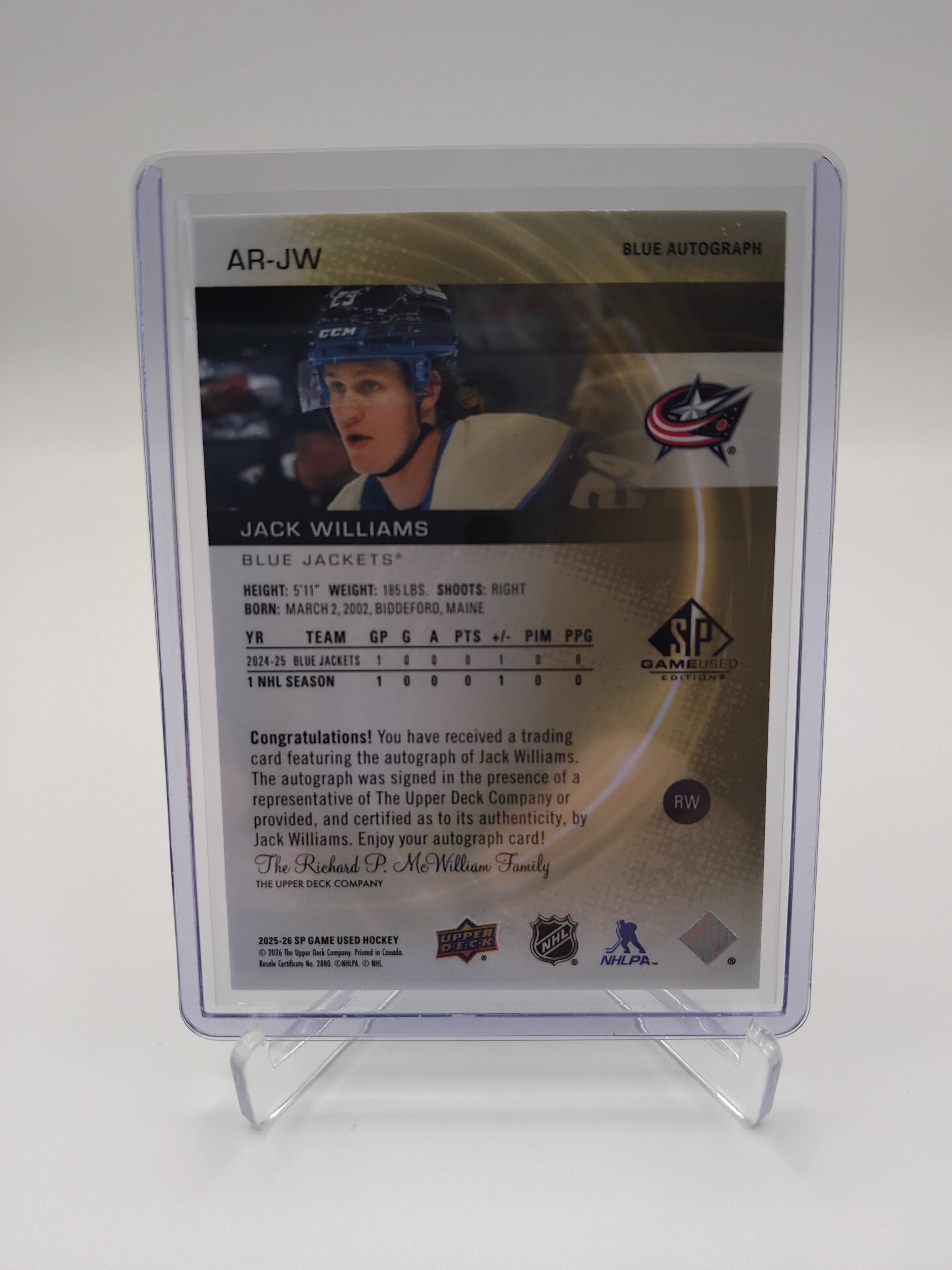 2025-26 SP Game Used Jack Williams Auto