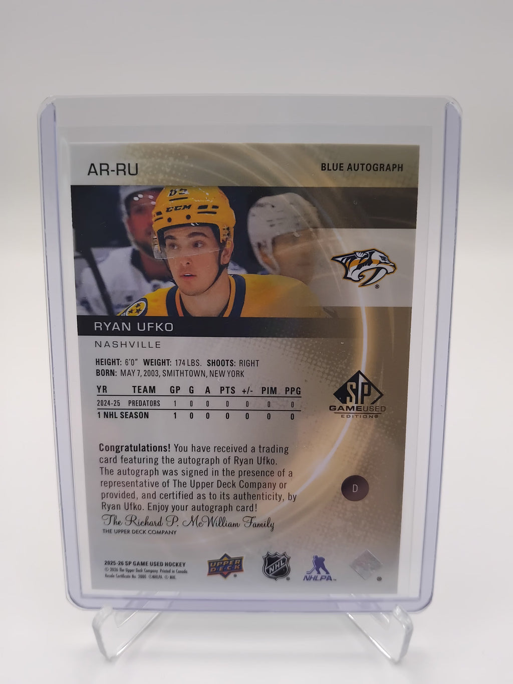 2025-26 SP Game Used Ryan Ufko Auto