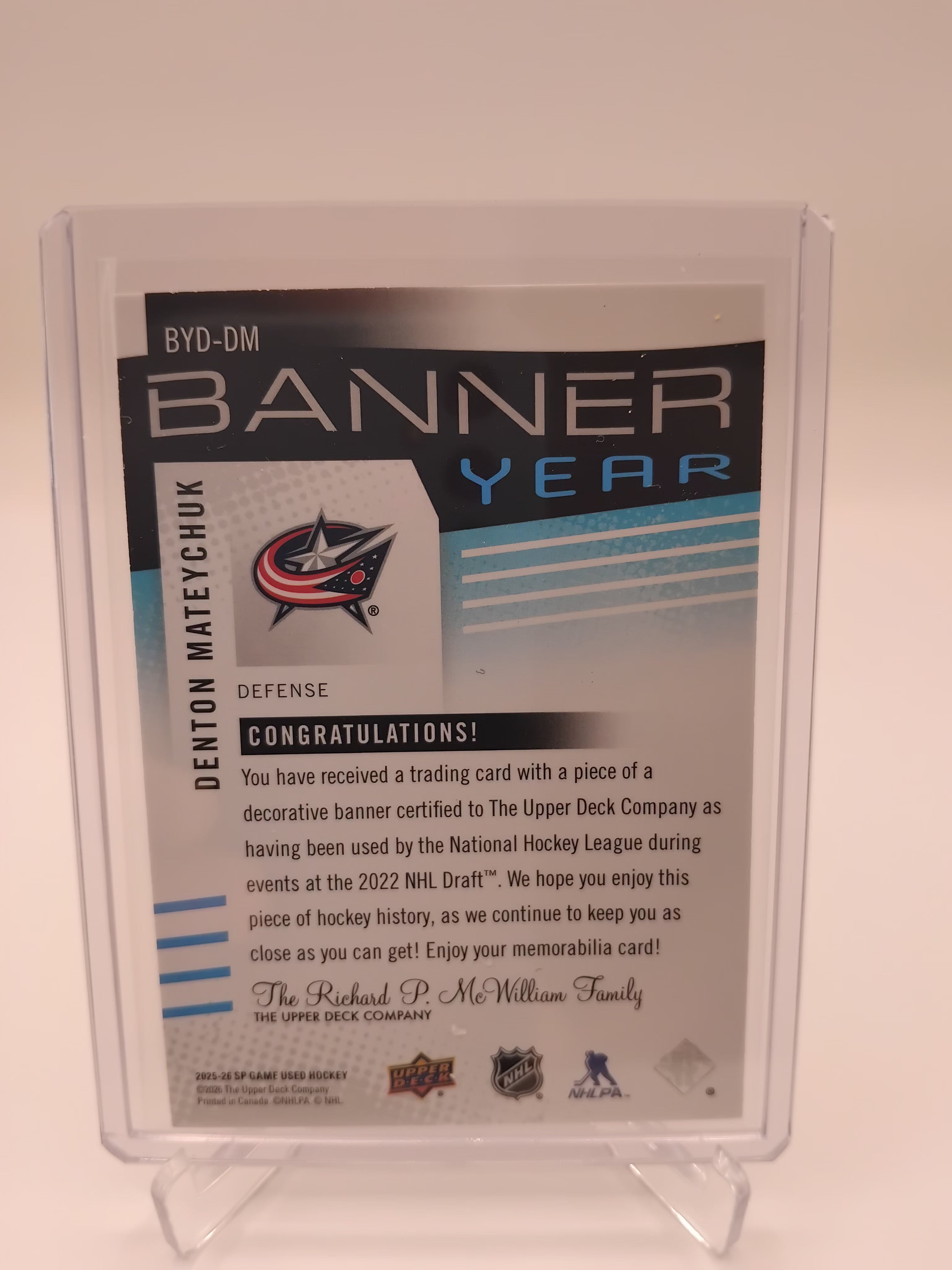 2025-26 SP Game Used Denton Mateychuk Banner Year