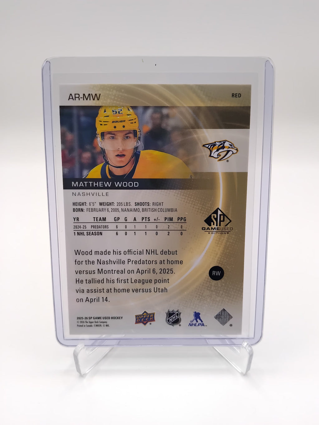 2025-26 SP Game Used Matthew Wood 373/399