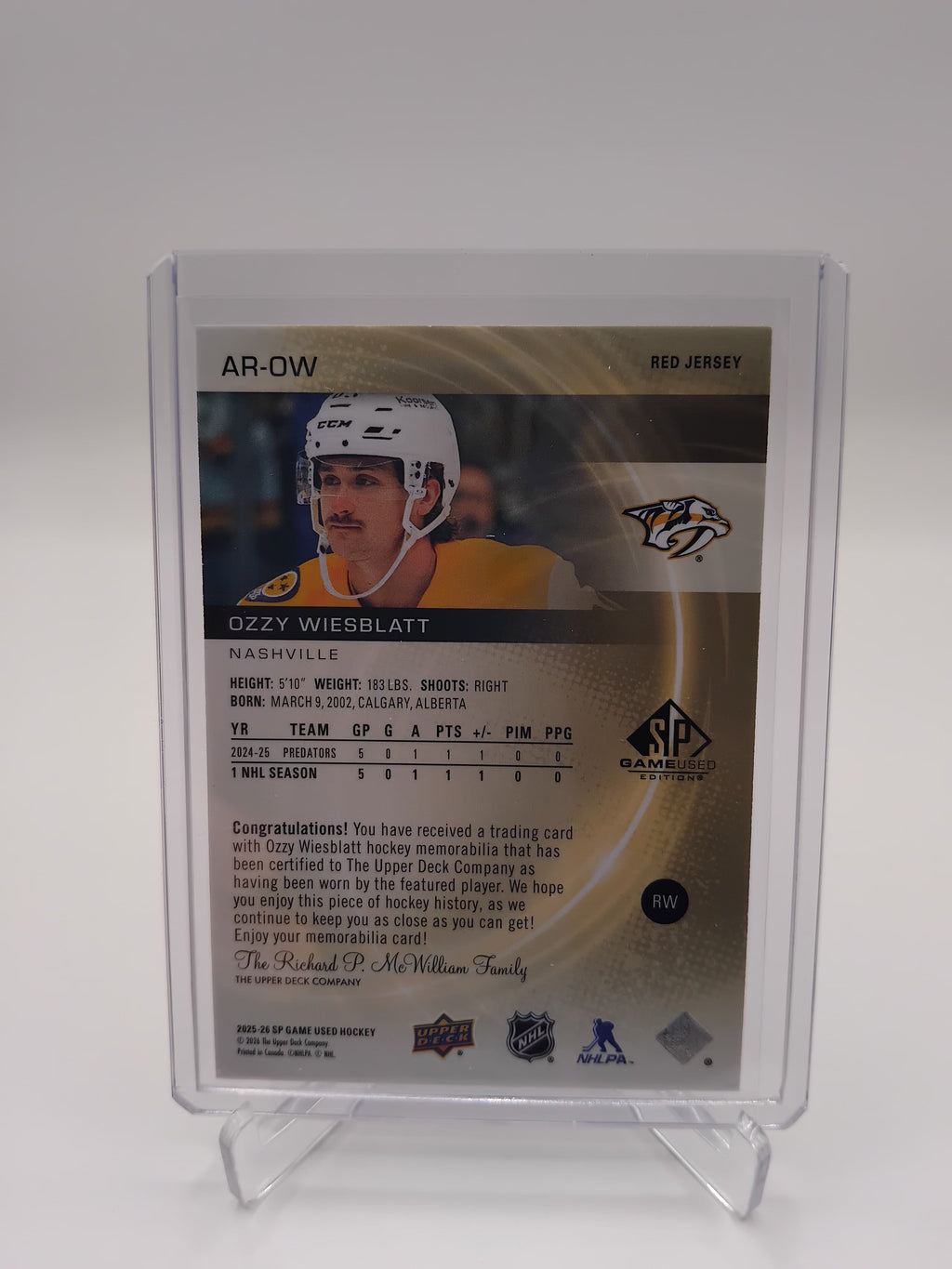 2025-26 SP Game Used Ozzy Wiesblatt Jersey