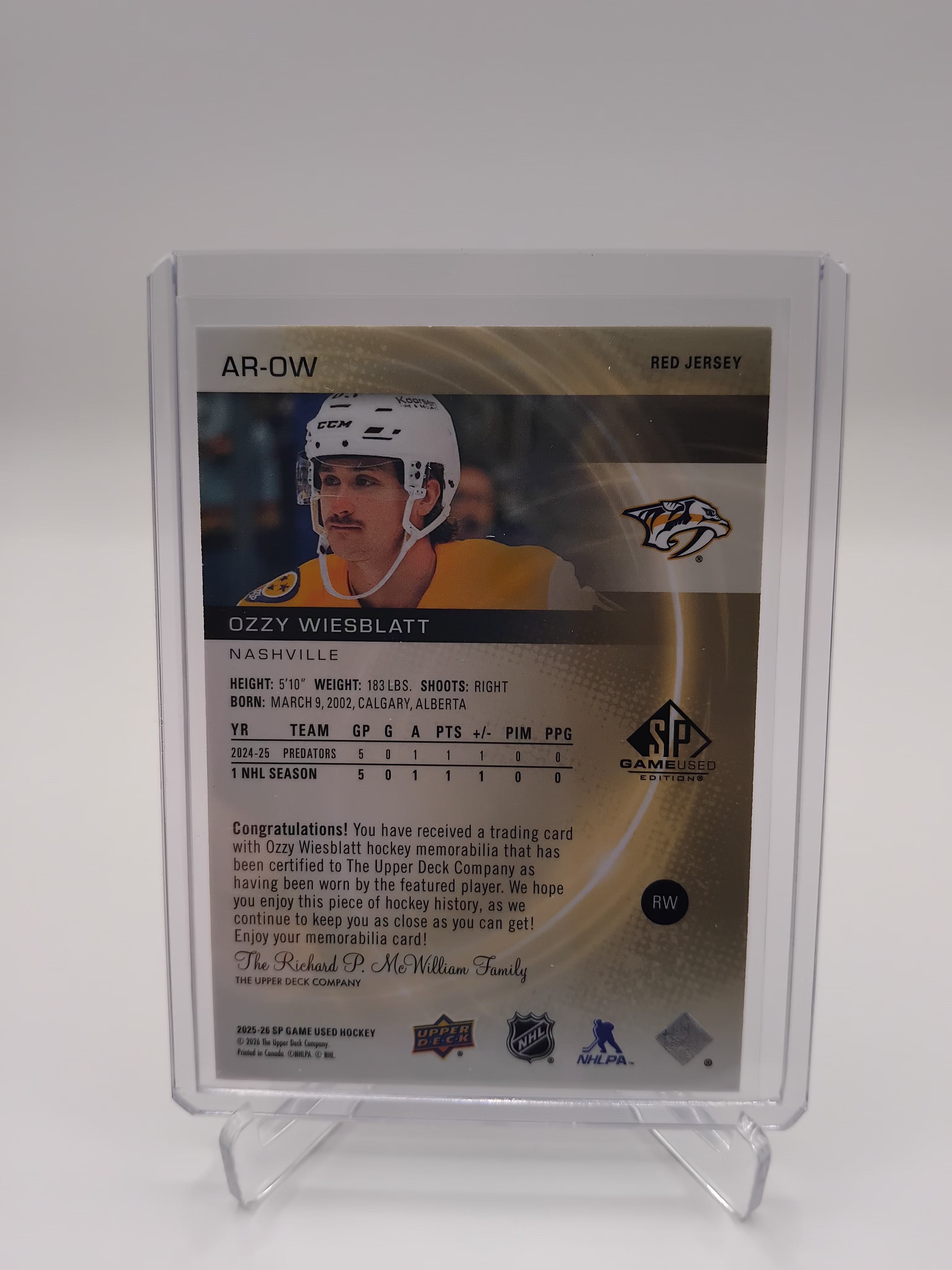 2025-26 SP Game Used Ozzy Wiesblatt Jersey
