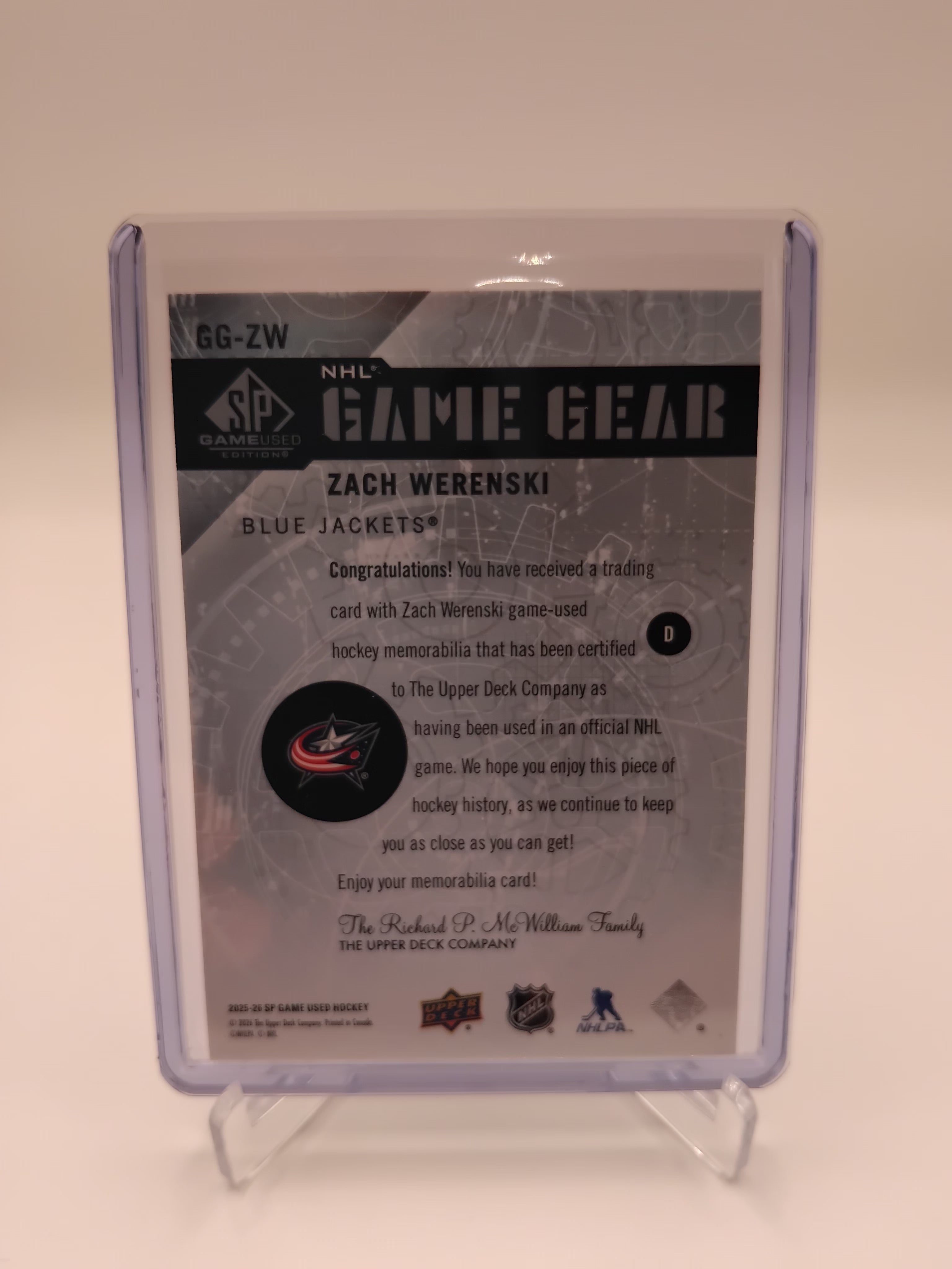 2025-26 SP Game Used Zach Weresnki Game Gear 002/100