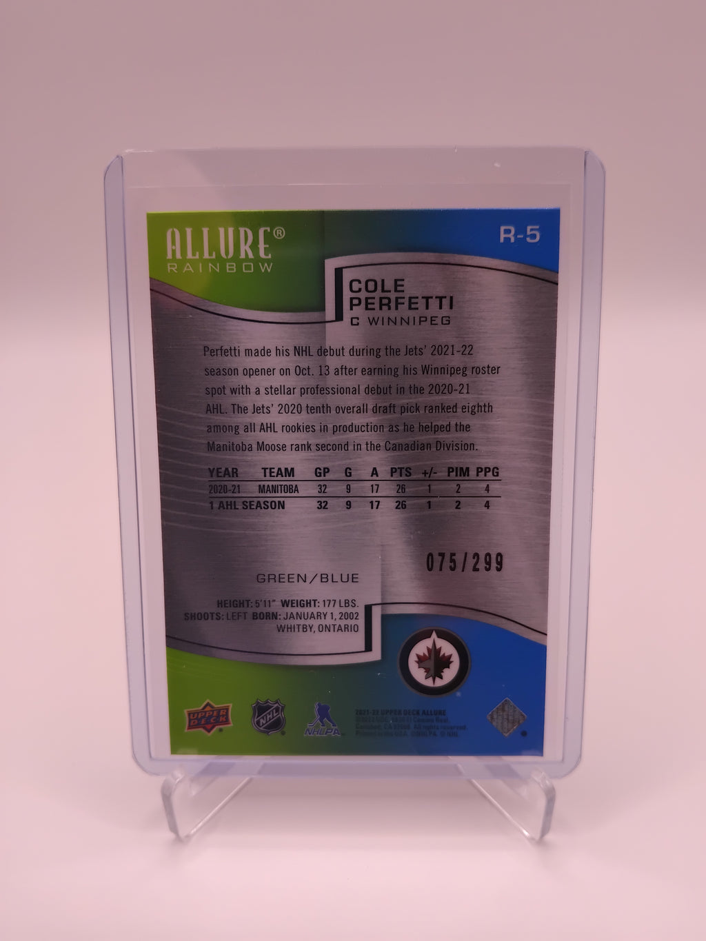 2021-22 Allure Cole Perfetti Green/Blue Rainbow 075/299
