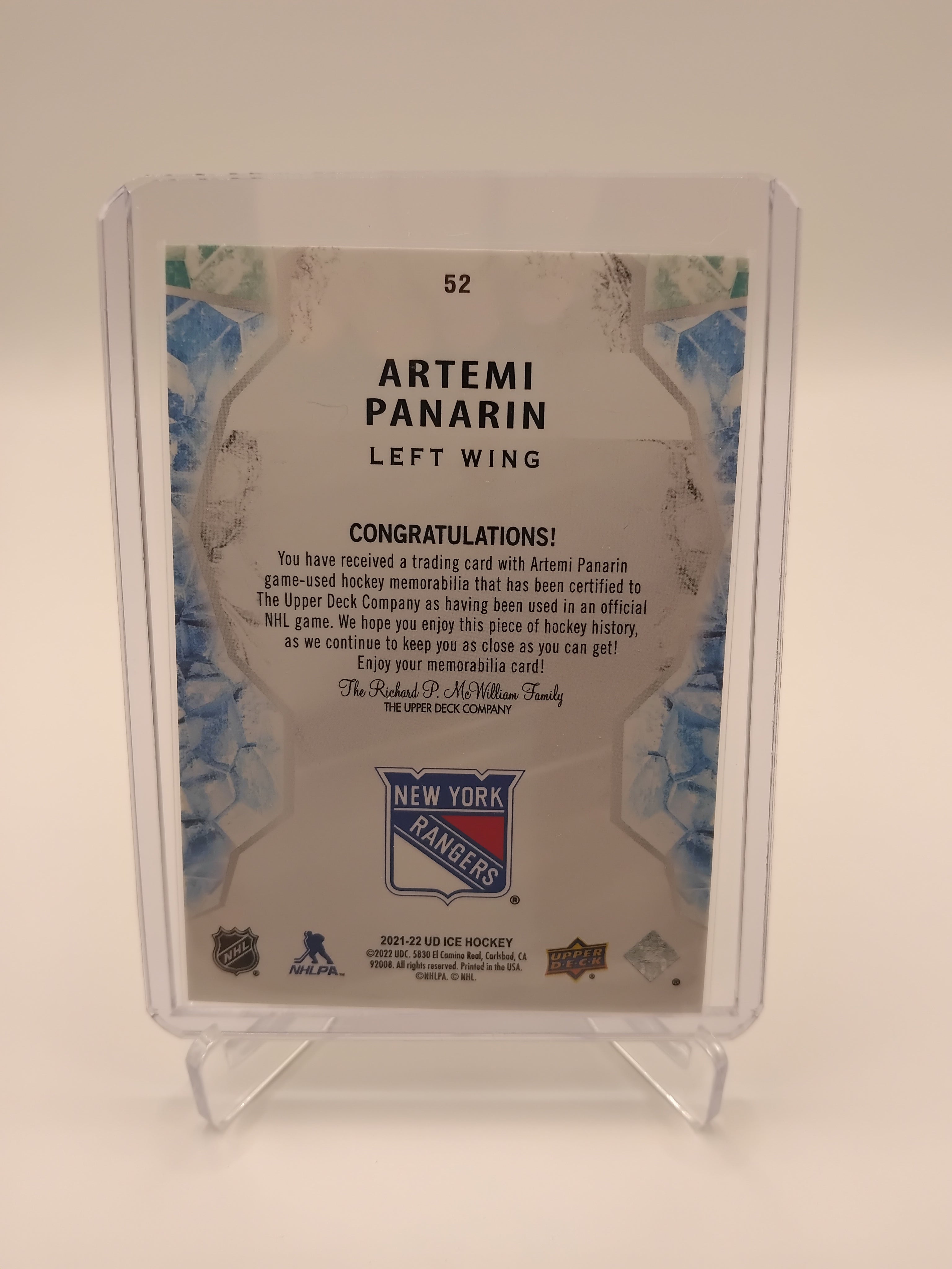 2021-22 Ice Artemi Panarin Jersey Card