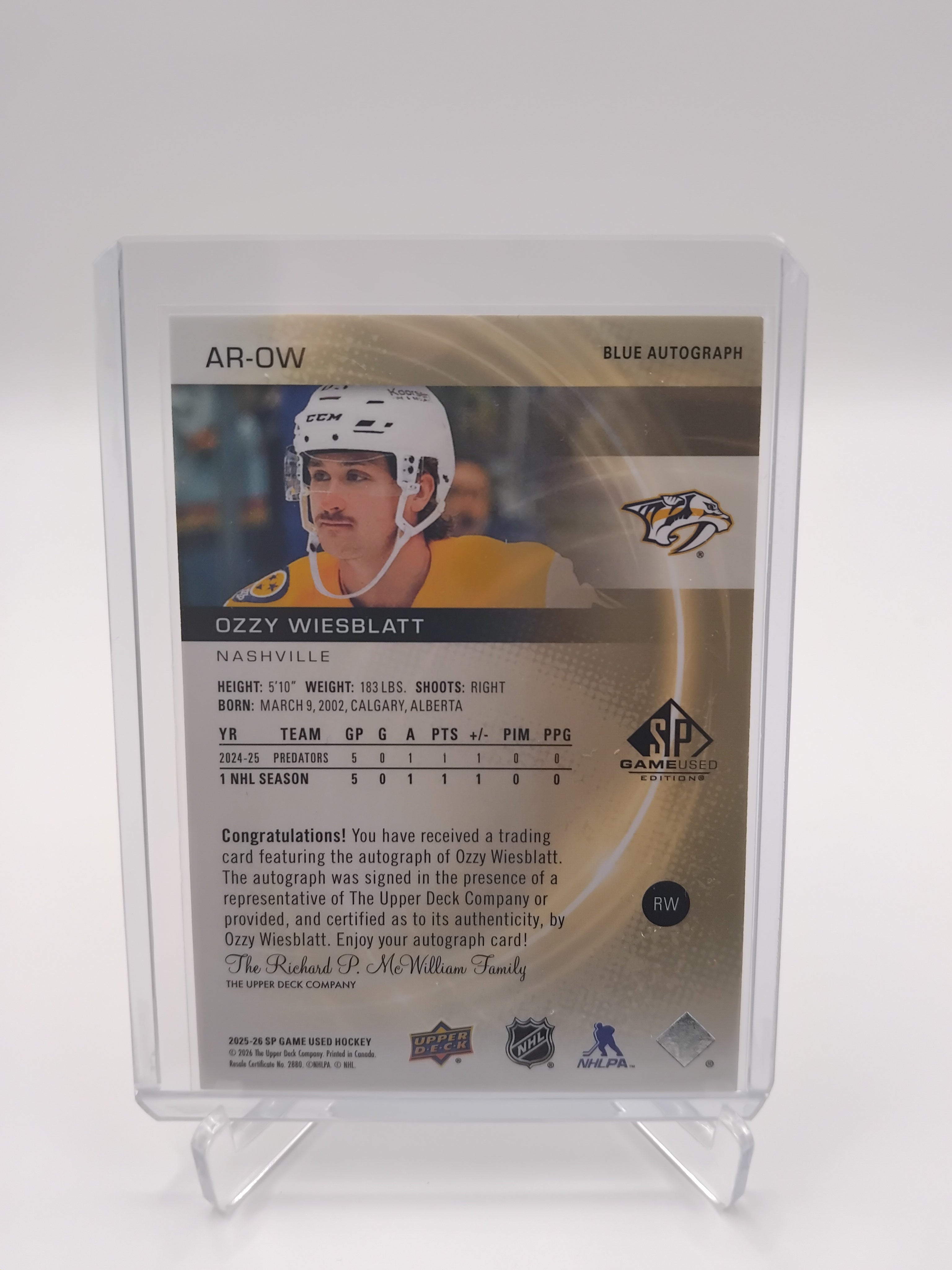 2025-26 SP Game Used Ozzy Wiesblatt Auto