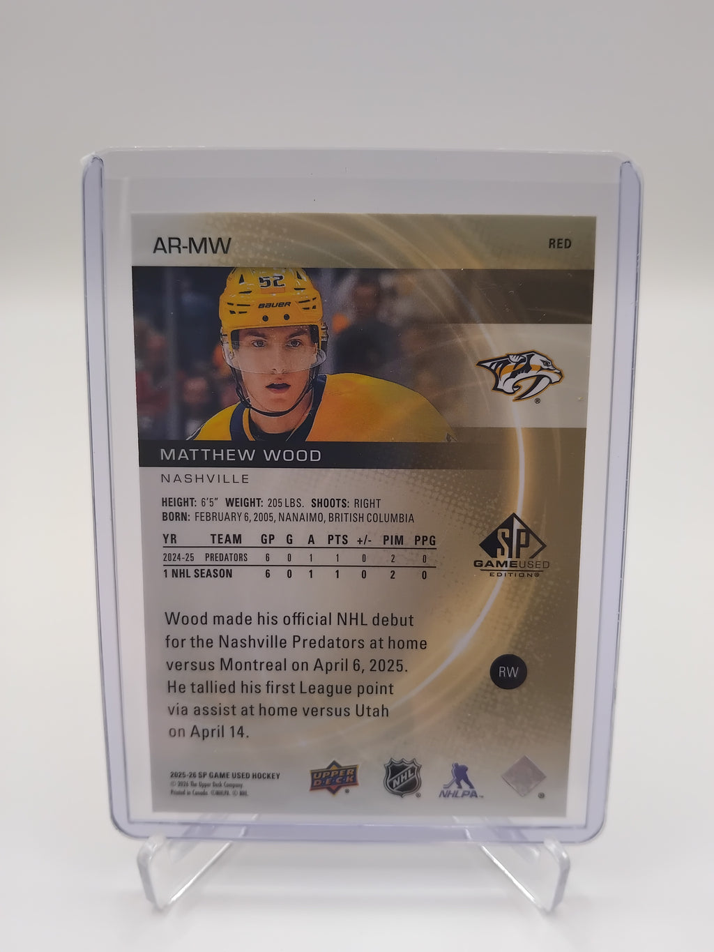 2025-26 SP Game Used Matthew Wood 395/399