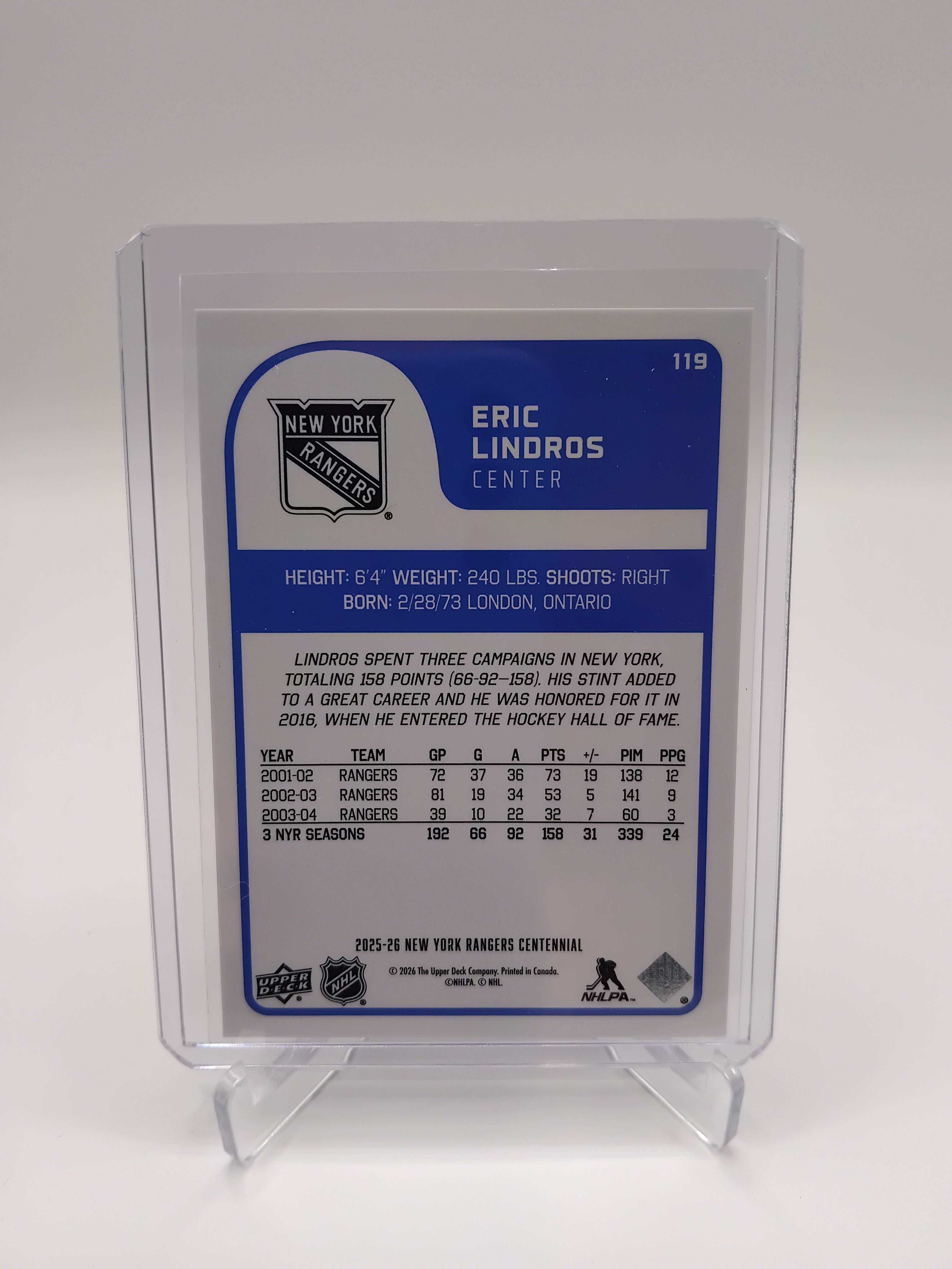 2025-26 Rangers Centennial Eric Lindros Hall of Famers