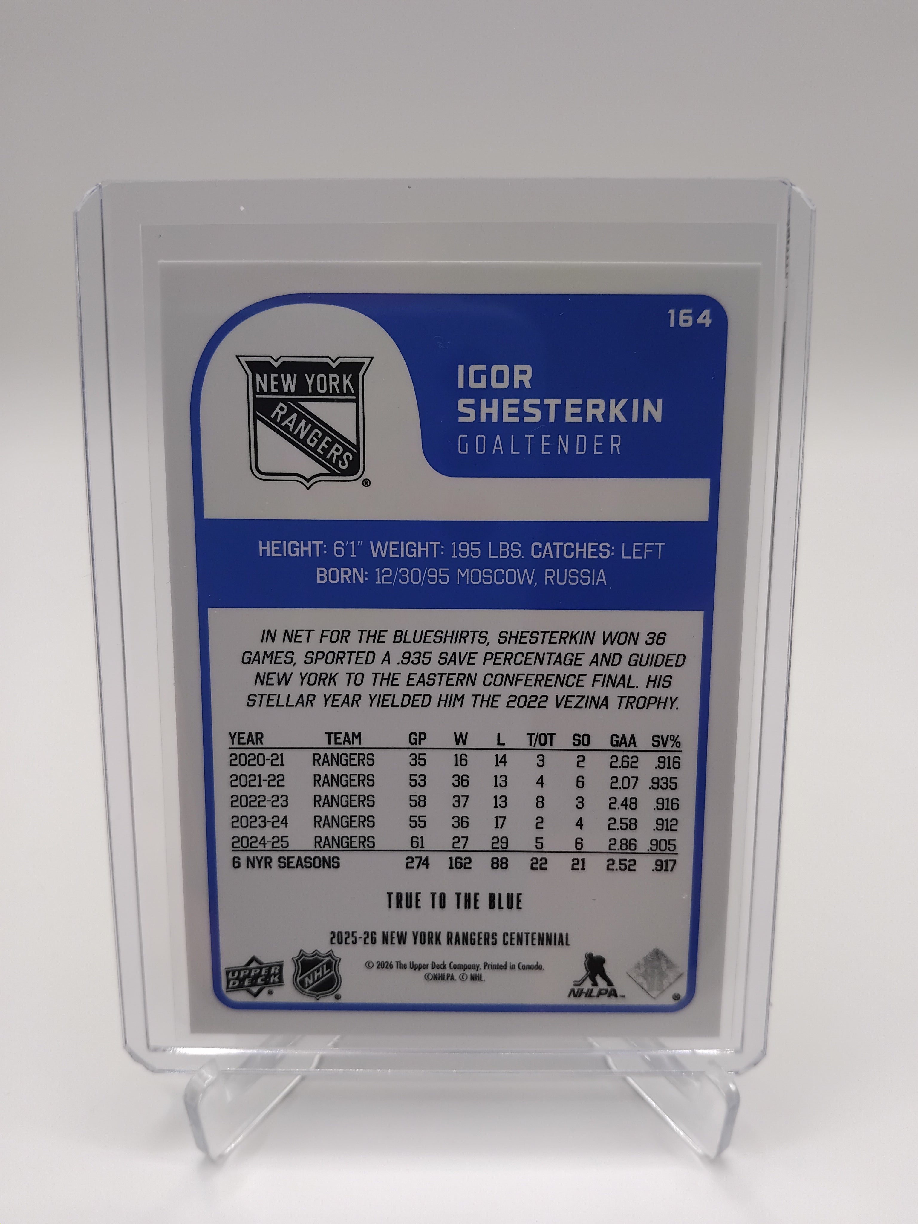 2025-26 Rangers Centennial Igor Shesterkin Award Winners