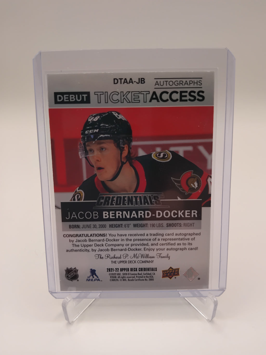 2021-22 Credentials Jacob Bernard Docker Auto 165/299