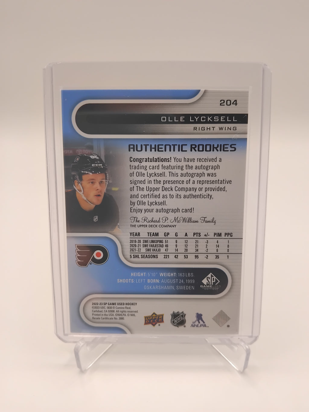 2022-23 SP Game Used Olle Lycksell Auto