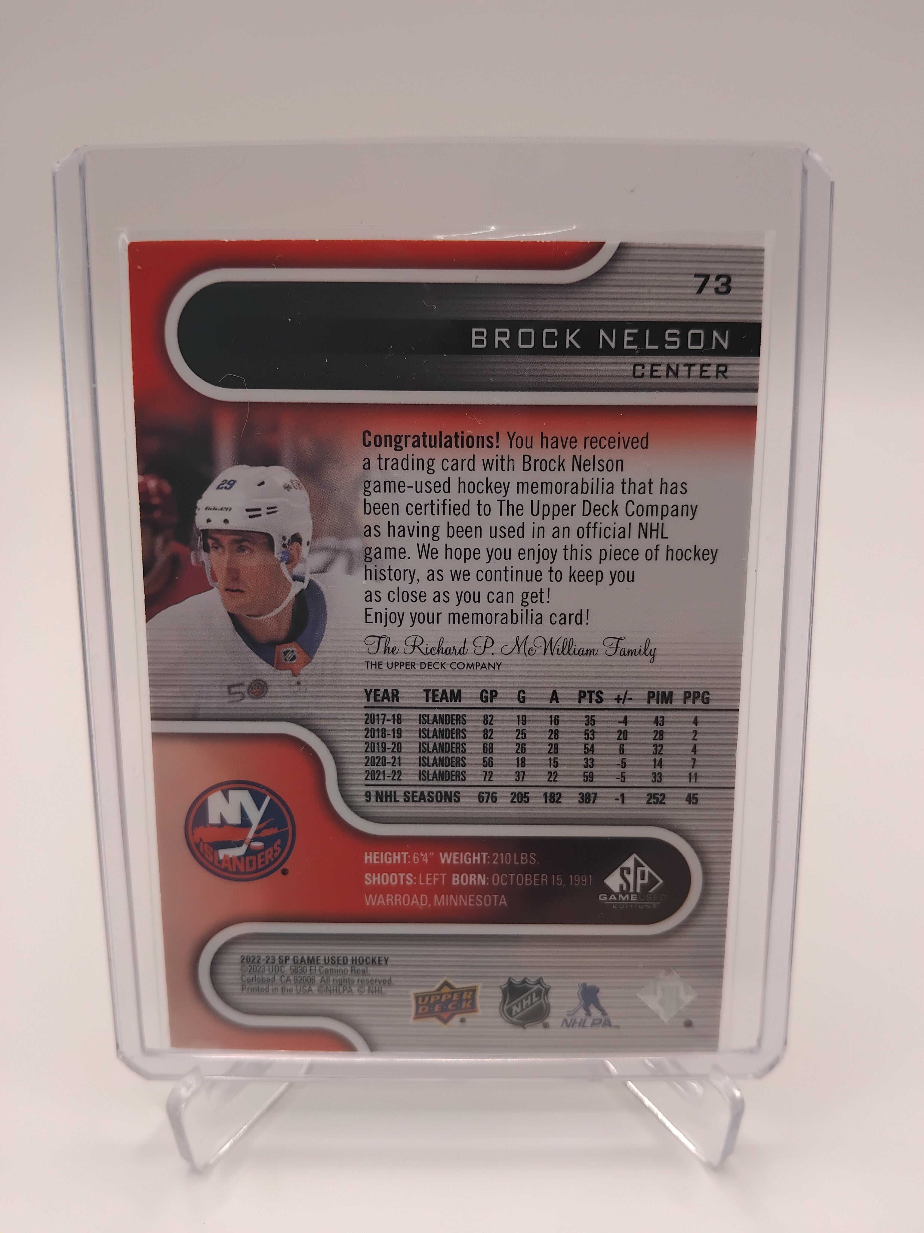2022-23 SP Game Used Brock Nelson Jersey