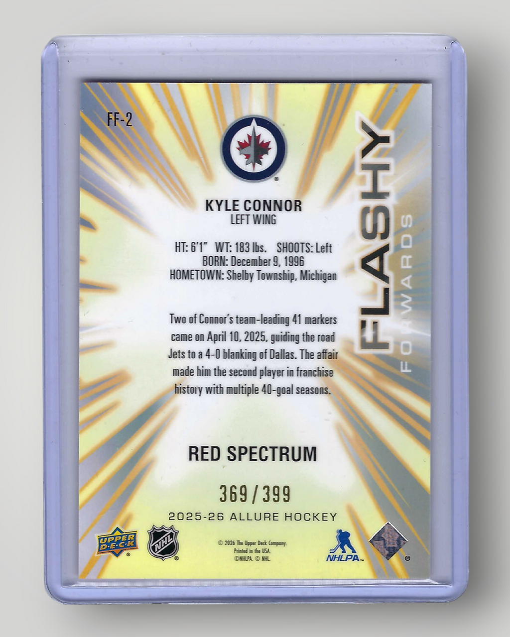 2025-26 Allure #FF-2 Kyle Connor Flashy Forwards Red Spectrum #/399