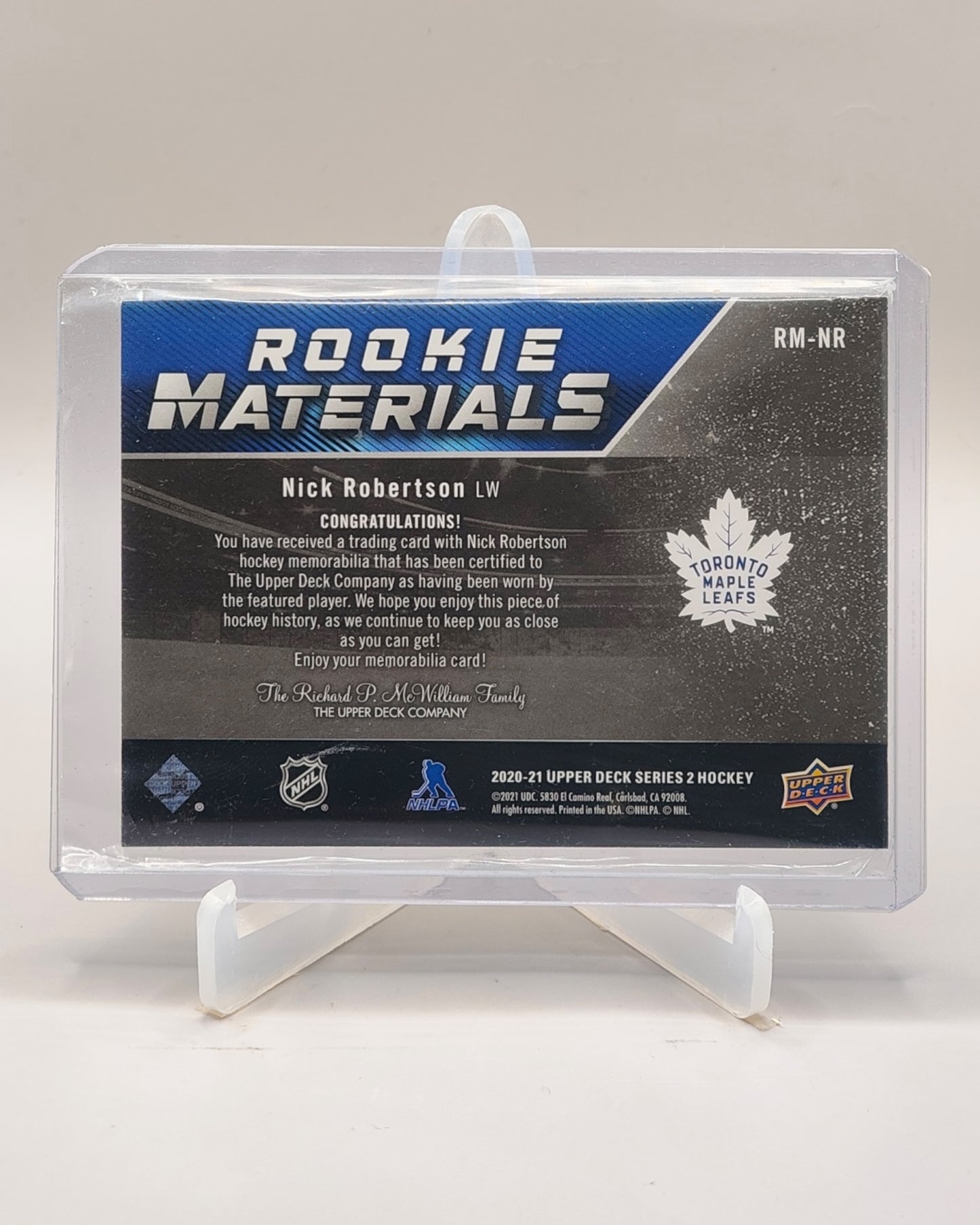 2020-21 Upper Deck #RM-NR Nick Robertson Rookie Materials