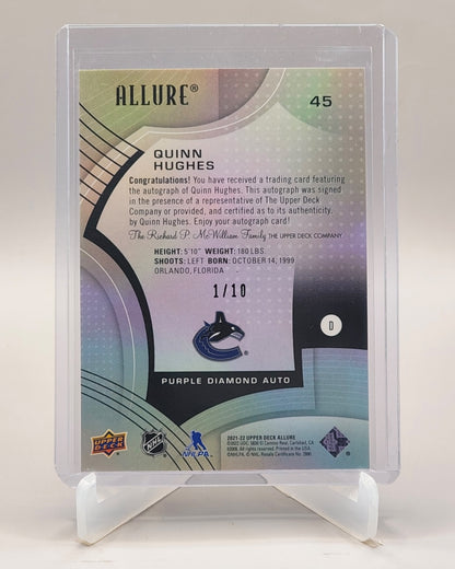 2021-22 Upper Deck Allure #45 Quinn Hughes Autographs Purple Diamond #/10