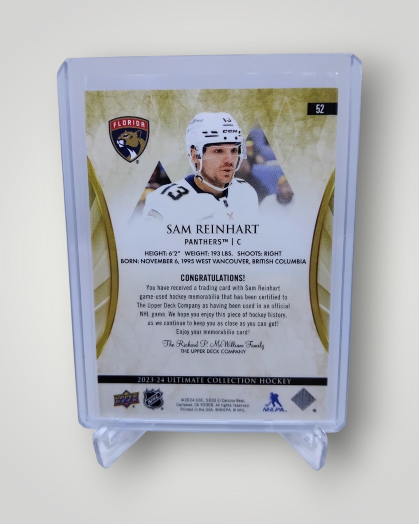 2023-24 Upper Deck Ultimate Collection #52 Sam Reinhart Jumbo Jersey 129/149