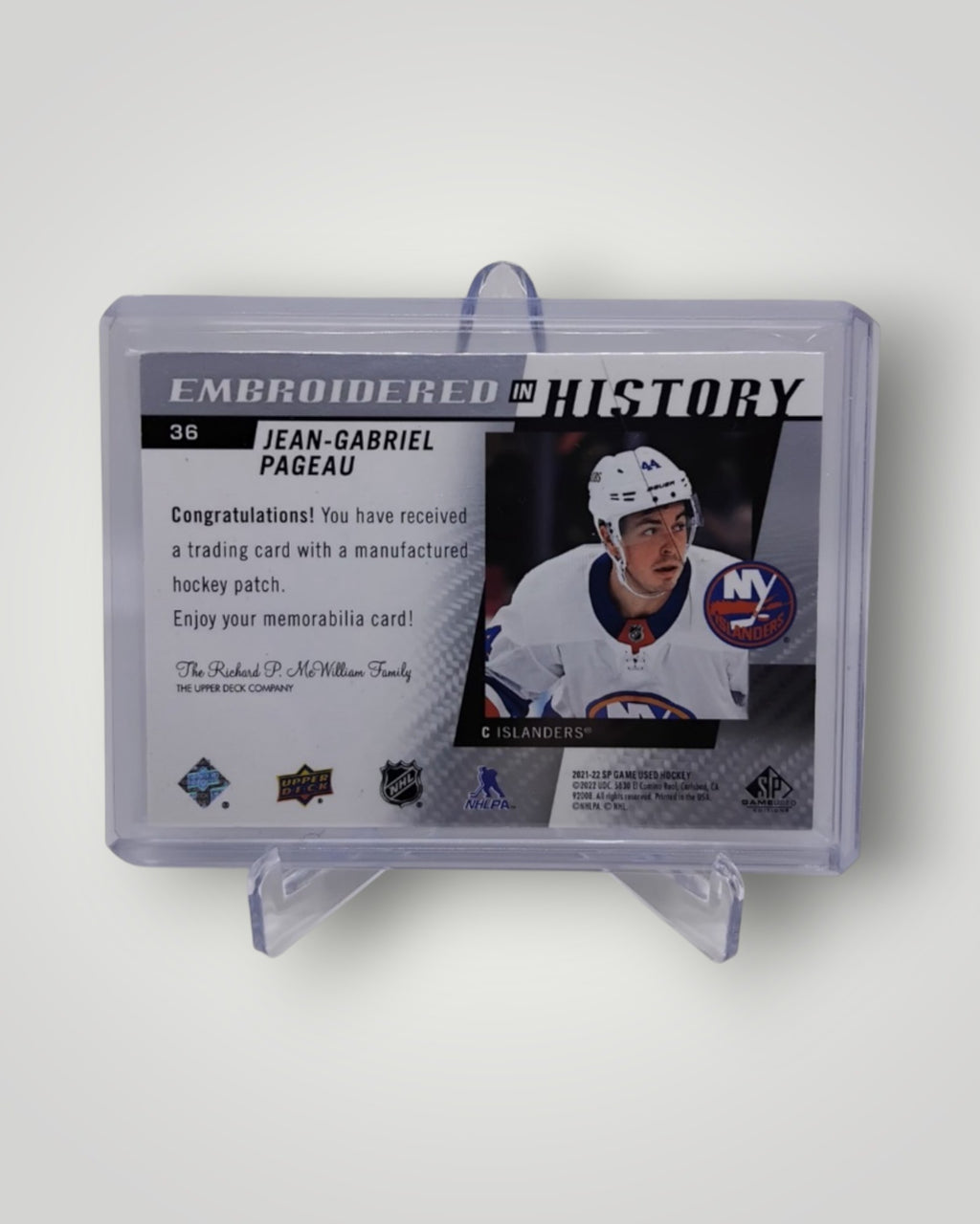 2021-22 SP Game Used #36 Embroided in History Jean-Gabriel Pageau Patch