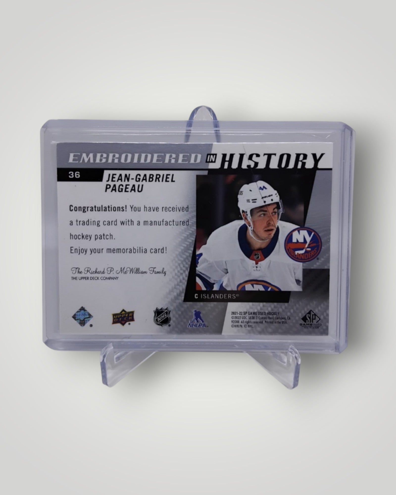 2021-22 SP Game Used #36 Embroided in History Jean-Gabriel Pageau Patch