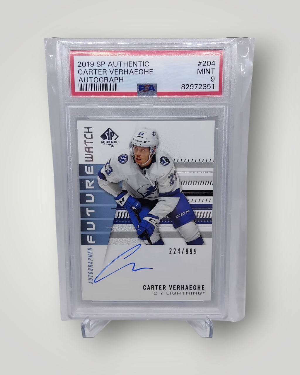 2019-20 Upper Deck SP Authentic #204 Carter Verhaeghe Future Watch Auto 224/999 PSA 9 Graded
