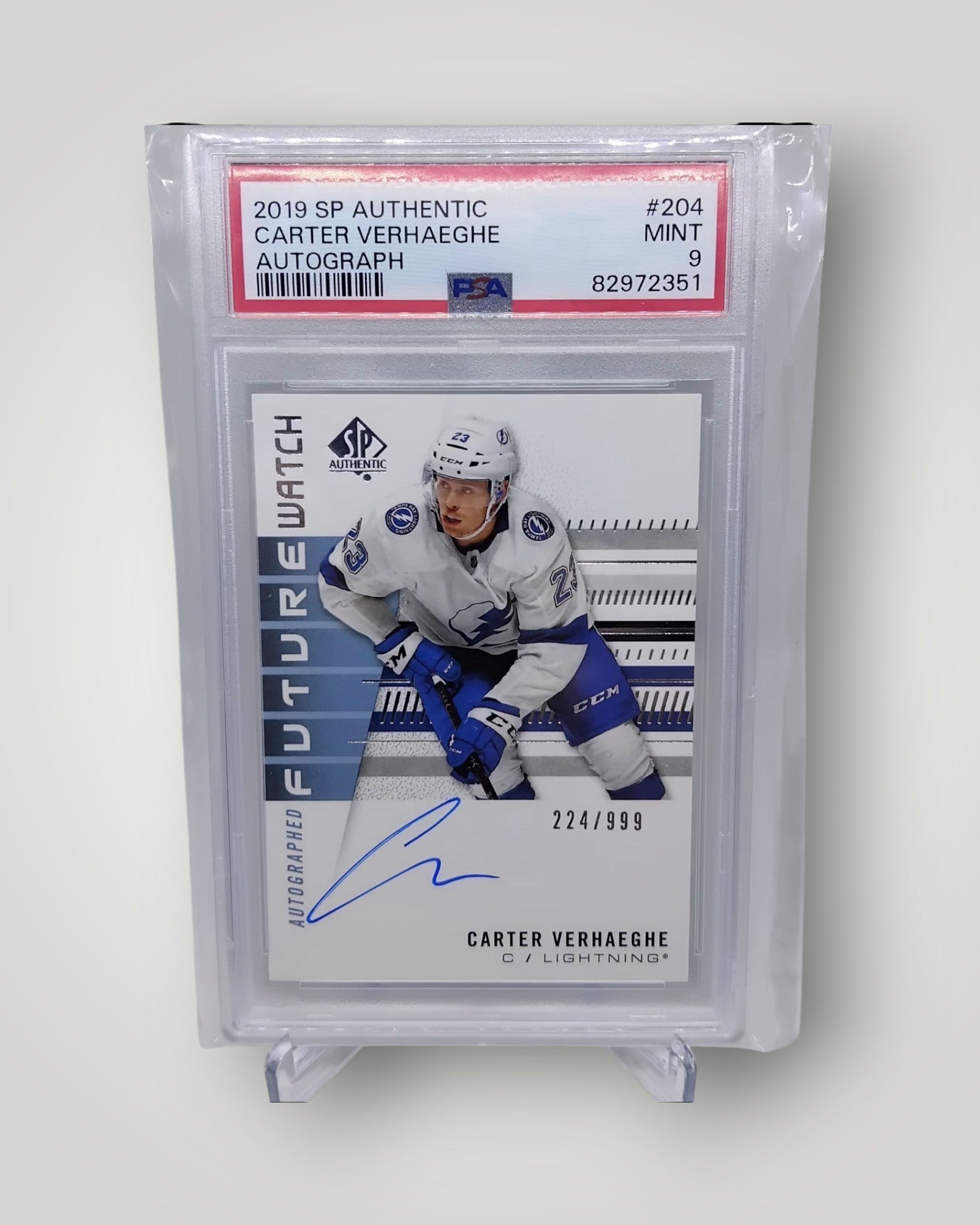 2019-20 Upper Deck SP Authentic #204 Carter Verhaeghe Future Watch Auto 224/999 PSA 9 Graded