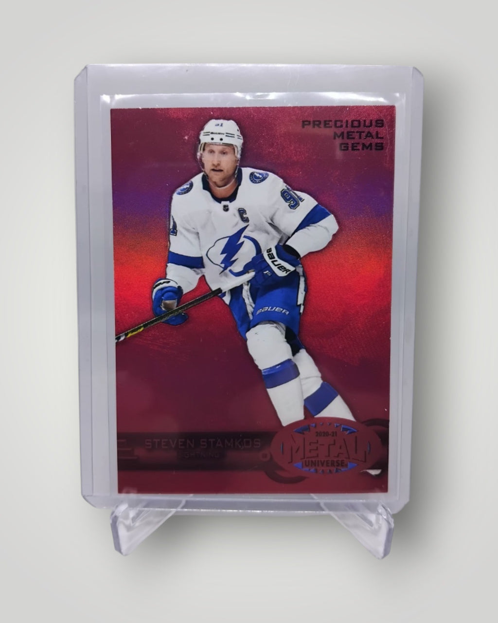 2021-22 Metal Universe R-10 Steven Stamkos Retro Red PMG 96/100