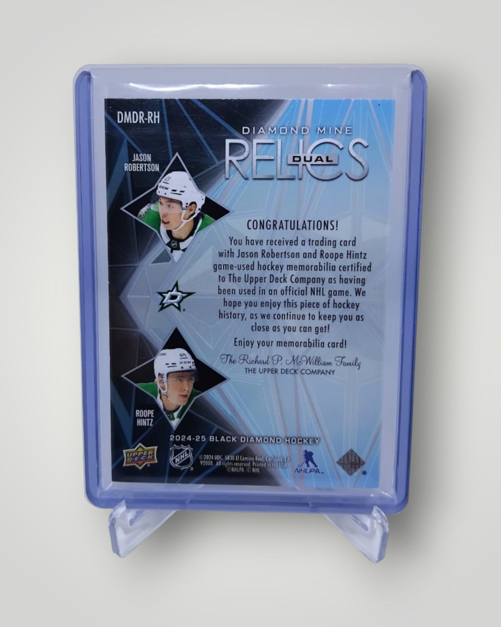 2024-25 Upper Deck Black Diamond DMDR-RH Diamond Mine Dual Relics Robertson/Hintz