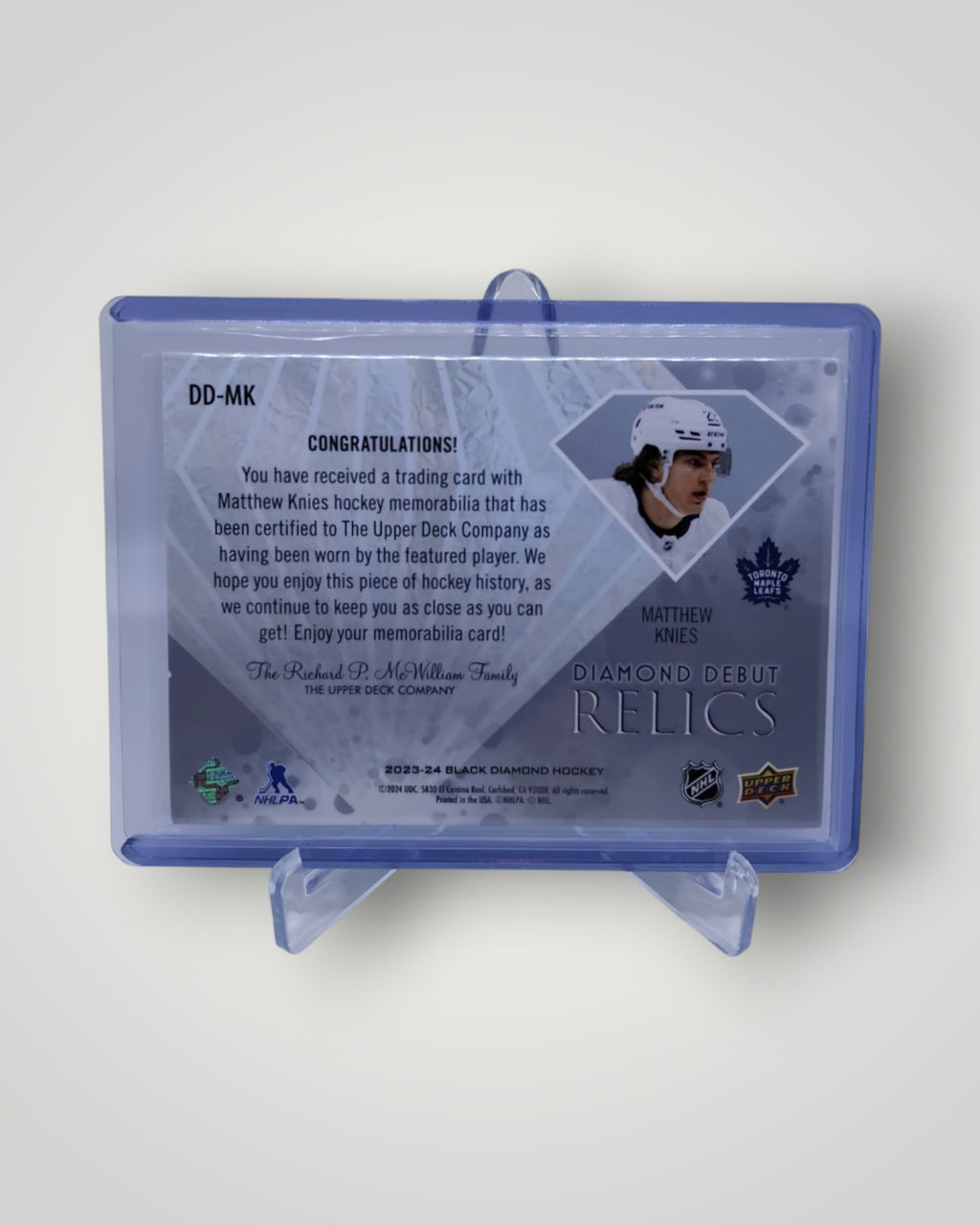 2023-24 Upper Deck Black Diamond DD-MK Matthew Knies Diamond Debut Relics