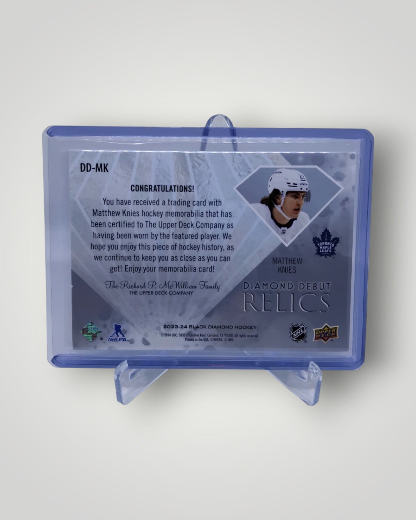 2023-24 Upper Deck Black Diamond DD-MK Matthew Knies Diamond Debut Relics