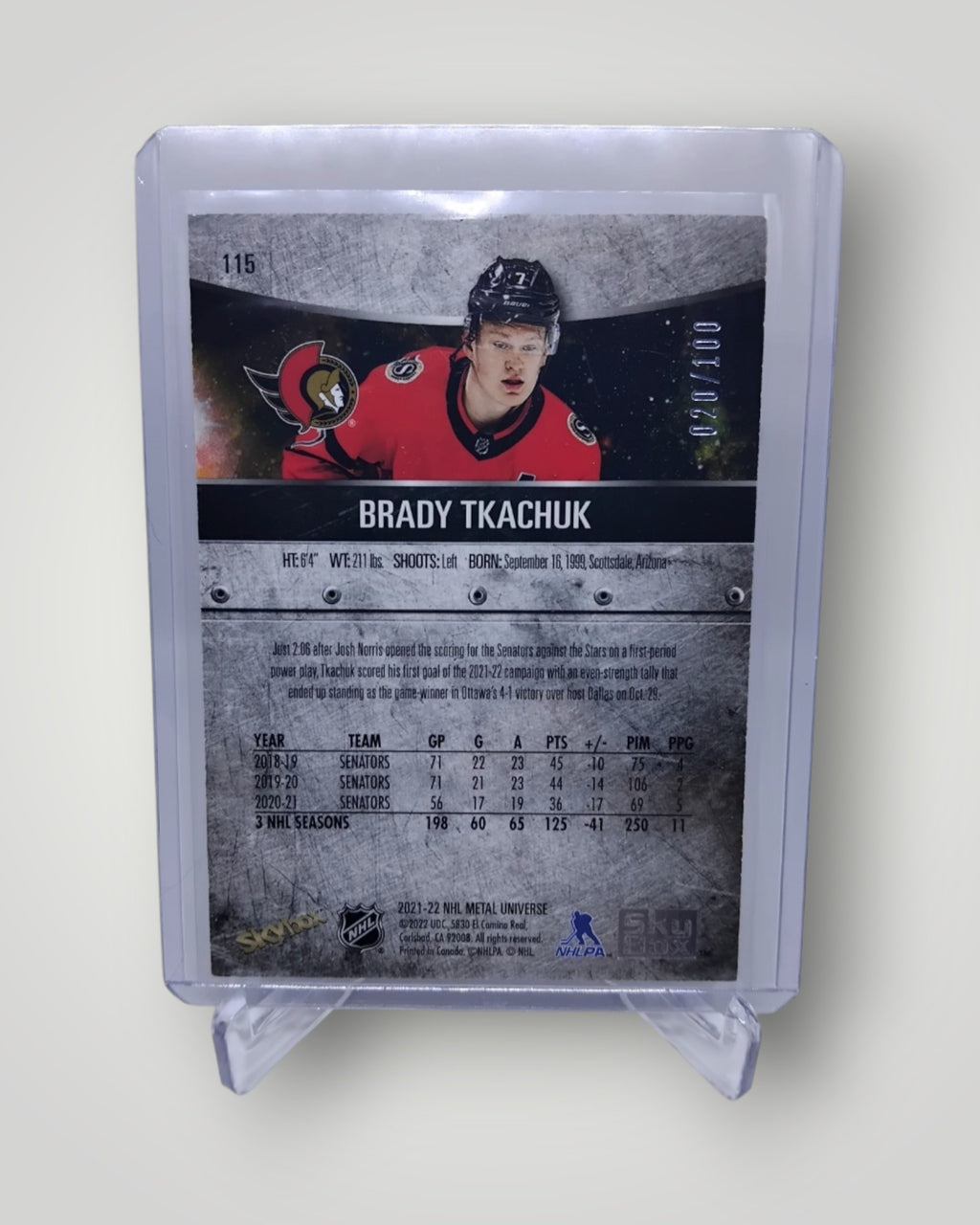 2021-22 Metal Universe #115 Brady Tkachuk Red PMG 20/100