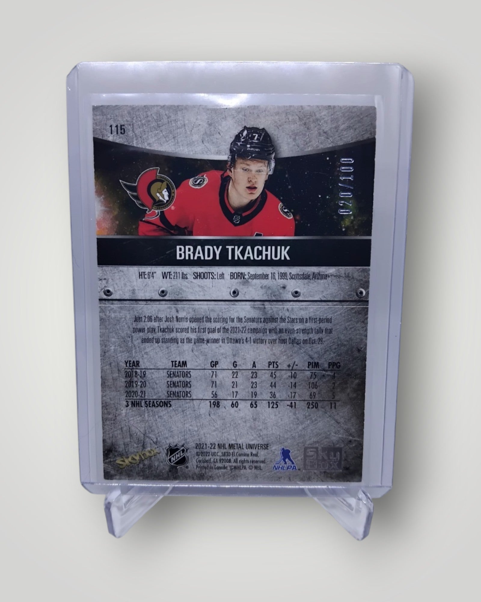 2021-22 Metal Universe #115 Brady Tkachuk Red PMG 20/100