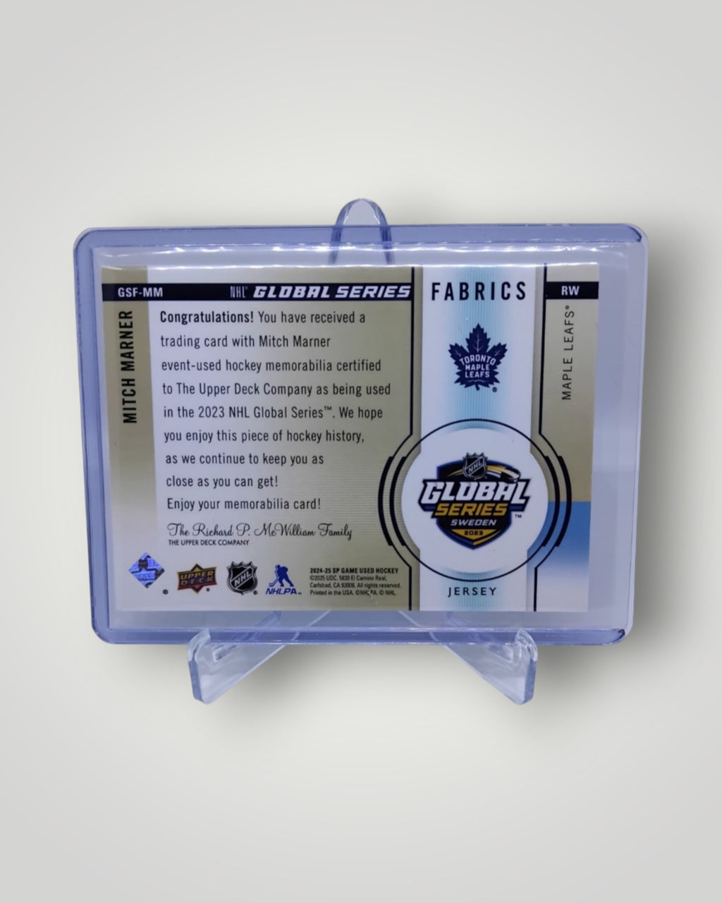 2024-25 Upper Deck SP Game Used GSF-MM Mitch Marner Global Series Fabrics