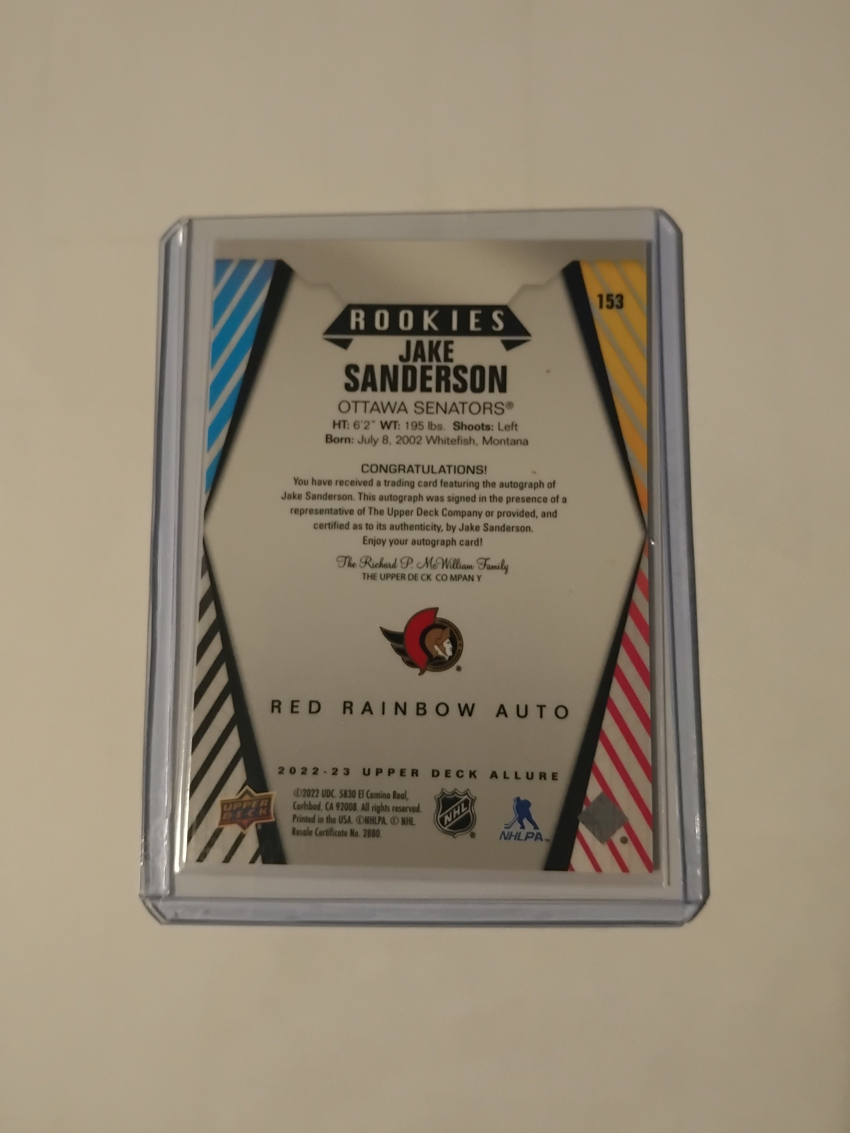 2022-23 Allure Jake Sanderson Red Rainbow Auto
